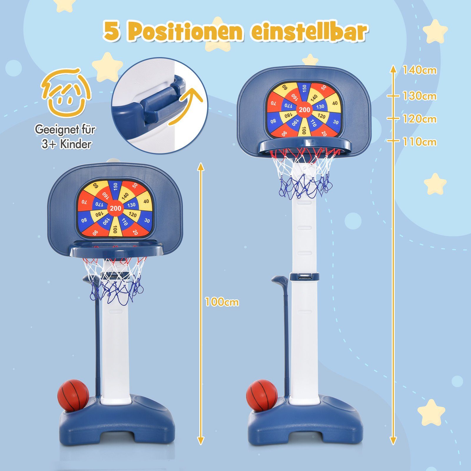 COSTWAY Basketballkorb 4 in 1 Kinder Basketballständer, höhenverstellbar