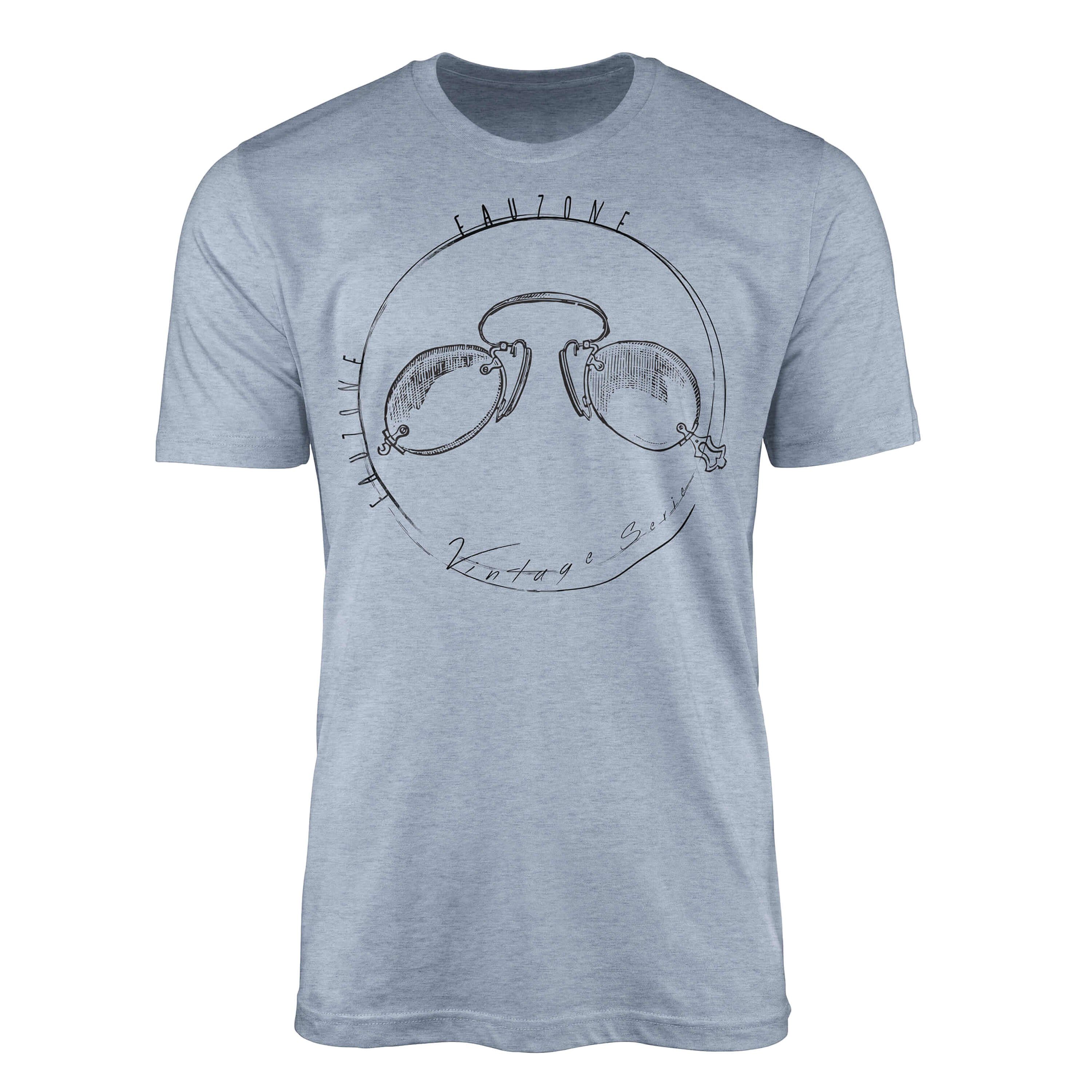 Sinus Art T-Shirt Vintage Herren T-Shirt Brille Stonewash Denim