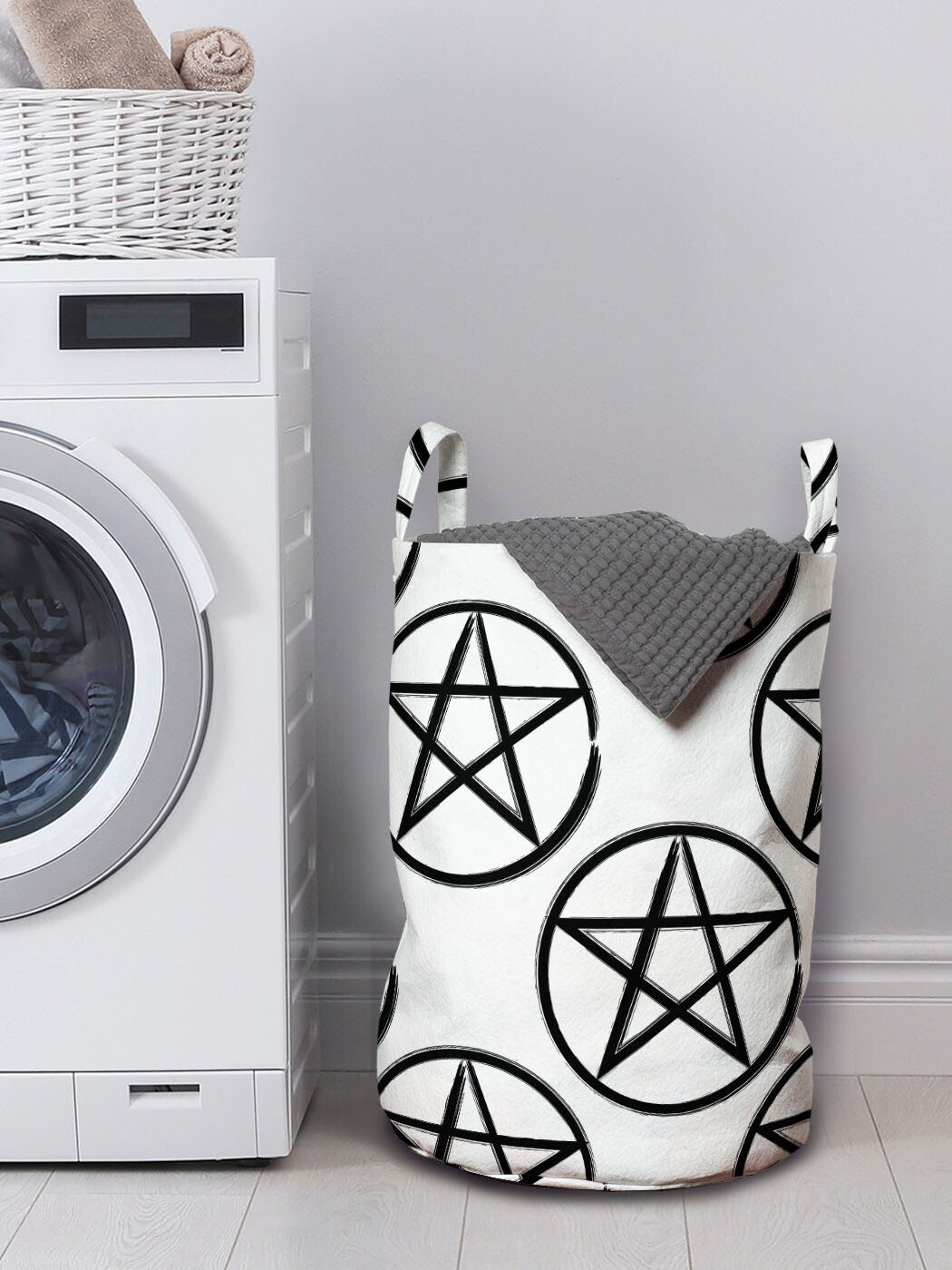 Waschsalons, Stern Kreis für Griffen mit Kordelzugverschluss Pentacle Pentagramm Abakuhaus im Wäschesäckchen Wäschekorb