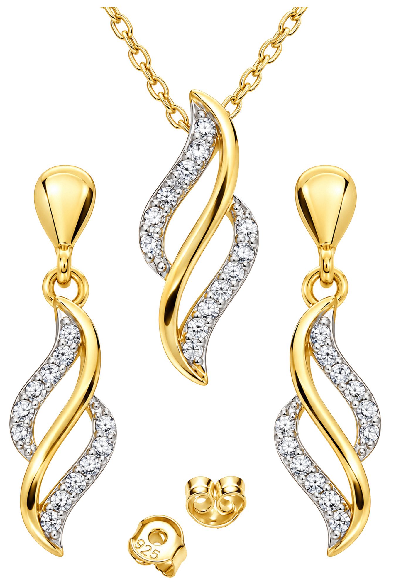 Limana Schmuckset filigrane Damen Halskette mit Anhänger Ohrringe 925 Silber gold (Geschenk Set für Frauen Freundin inkl. Dose), Geburtstag Jahrestag Hochzeitstag Weihnachten Muttertag