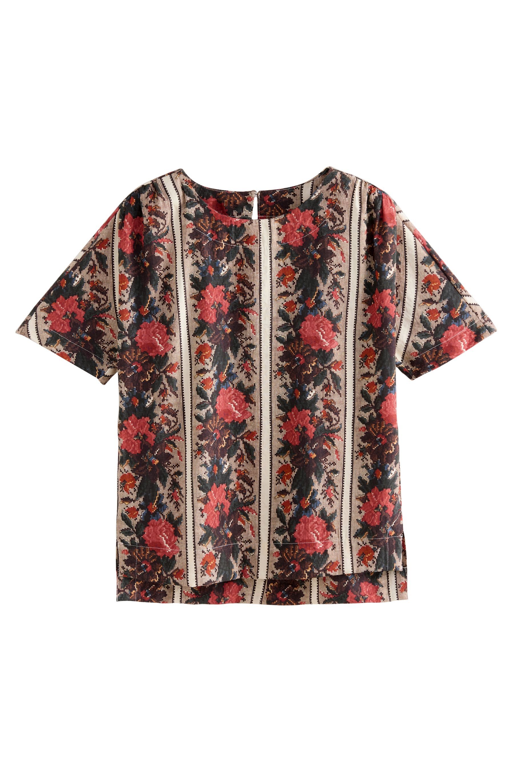 Red Multi Floral Tapestry Stripe