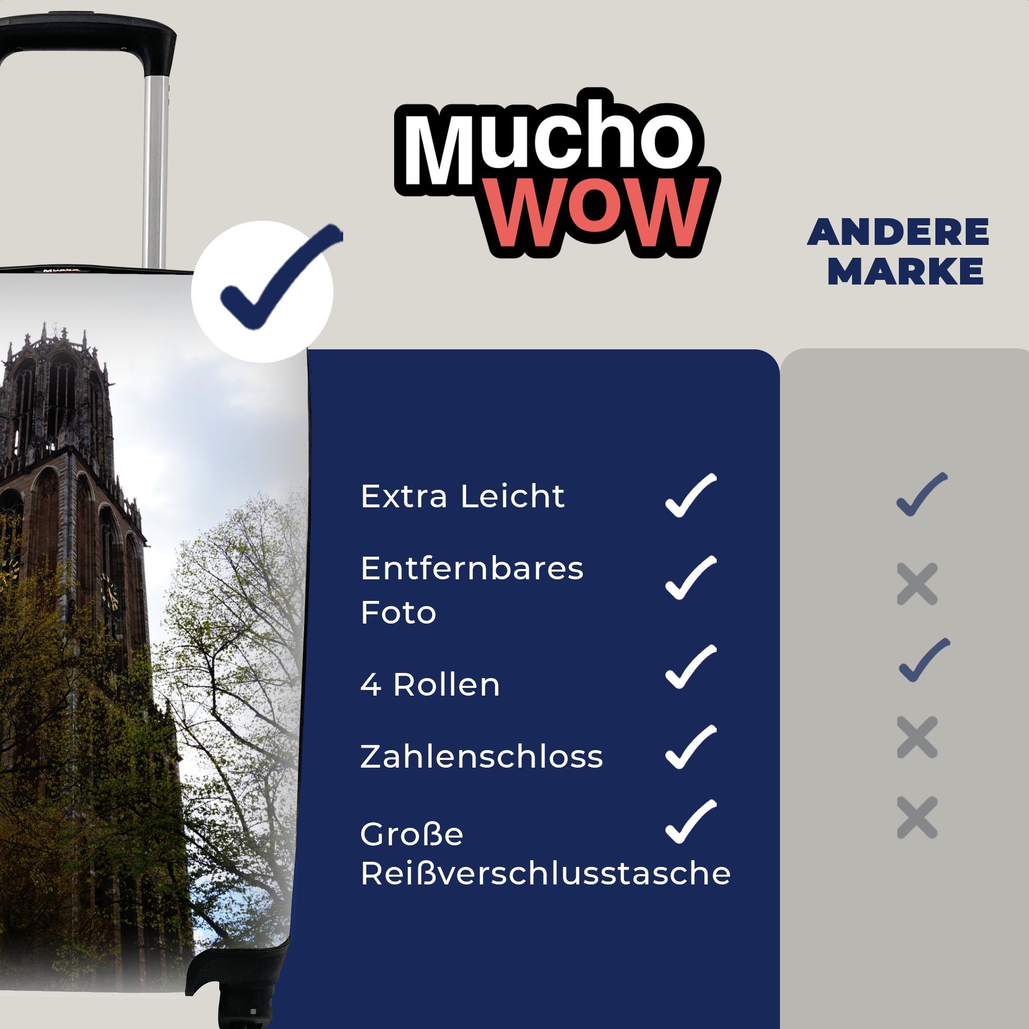 MuchoWow Handgepäckkoffer Baum - mit Reisekoffer 4 Reisetasche Utrecht, Ferien, Rollen, für Trolley, Handgepäck - Domturm rollen