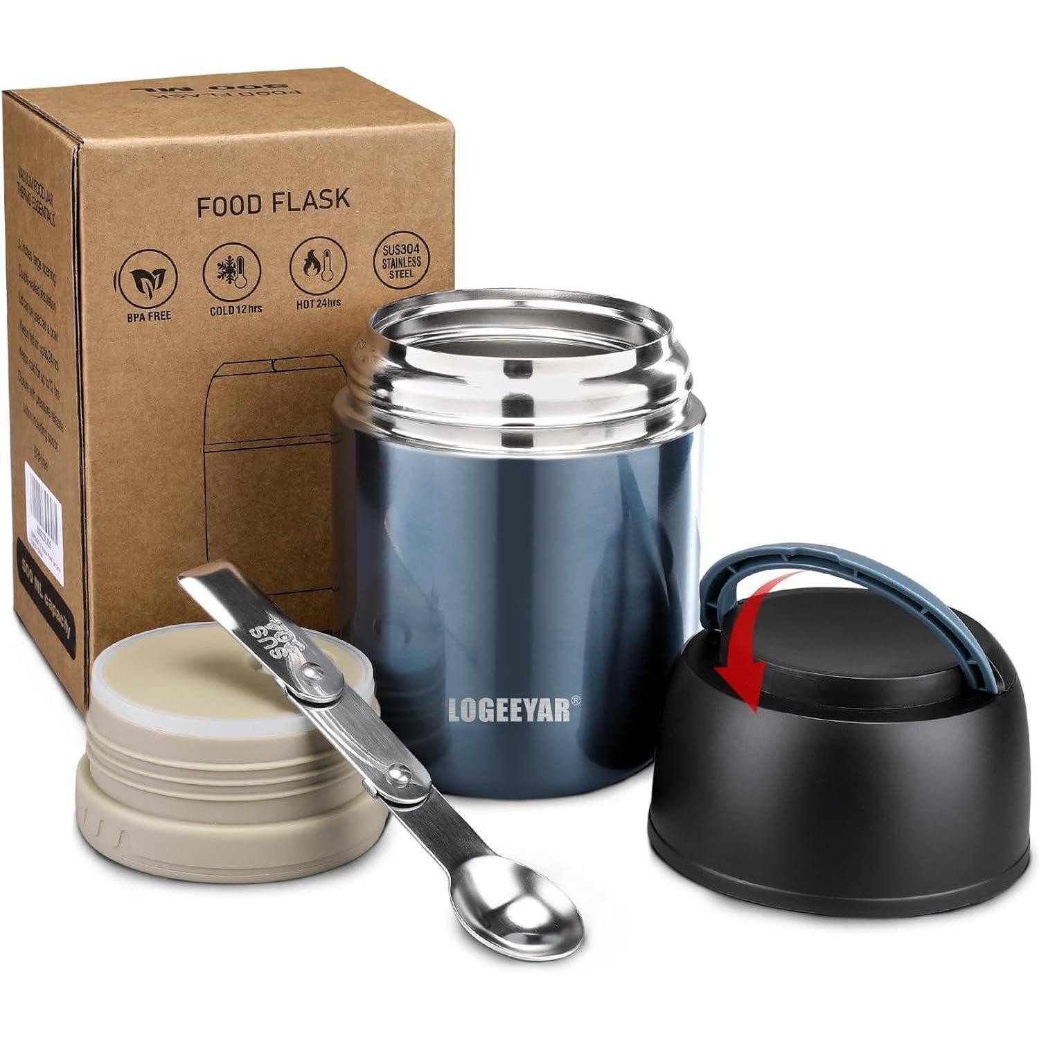 LuxusKollektion Thermobehälter Thermobehälter 500ml Edelstahl Lunchbox Faltlöffel Blau, Metall