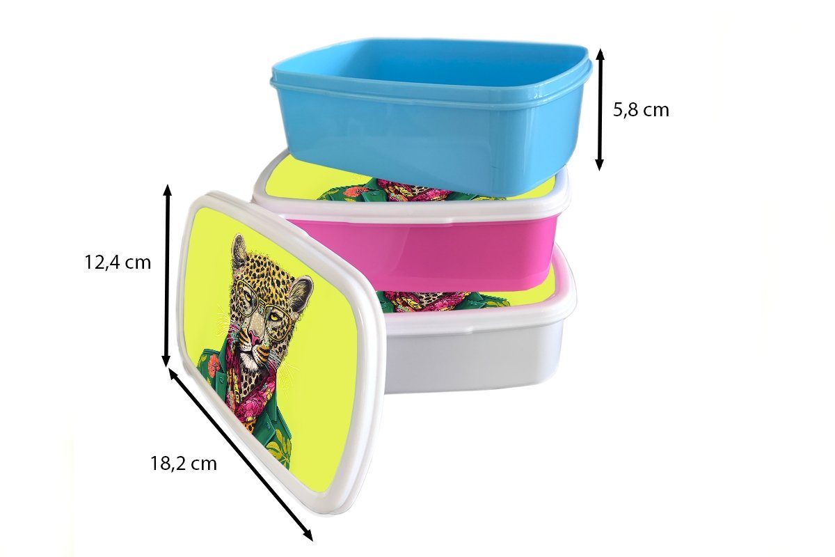 MuchoWow Lunchbox Panther Erwachsene, Farben, Kunststoff Brotdose Brotbox Kinder, rosa Tier Brillen Kunststoff, - (2-tlg), - - Mädchen, für Snackbox