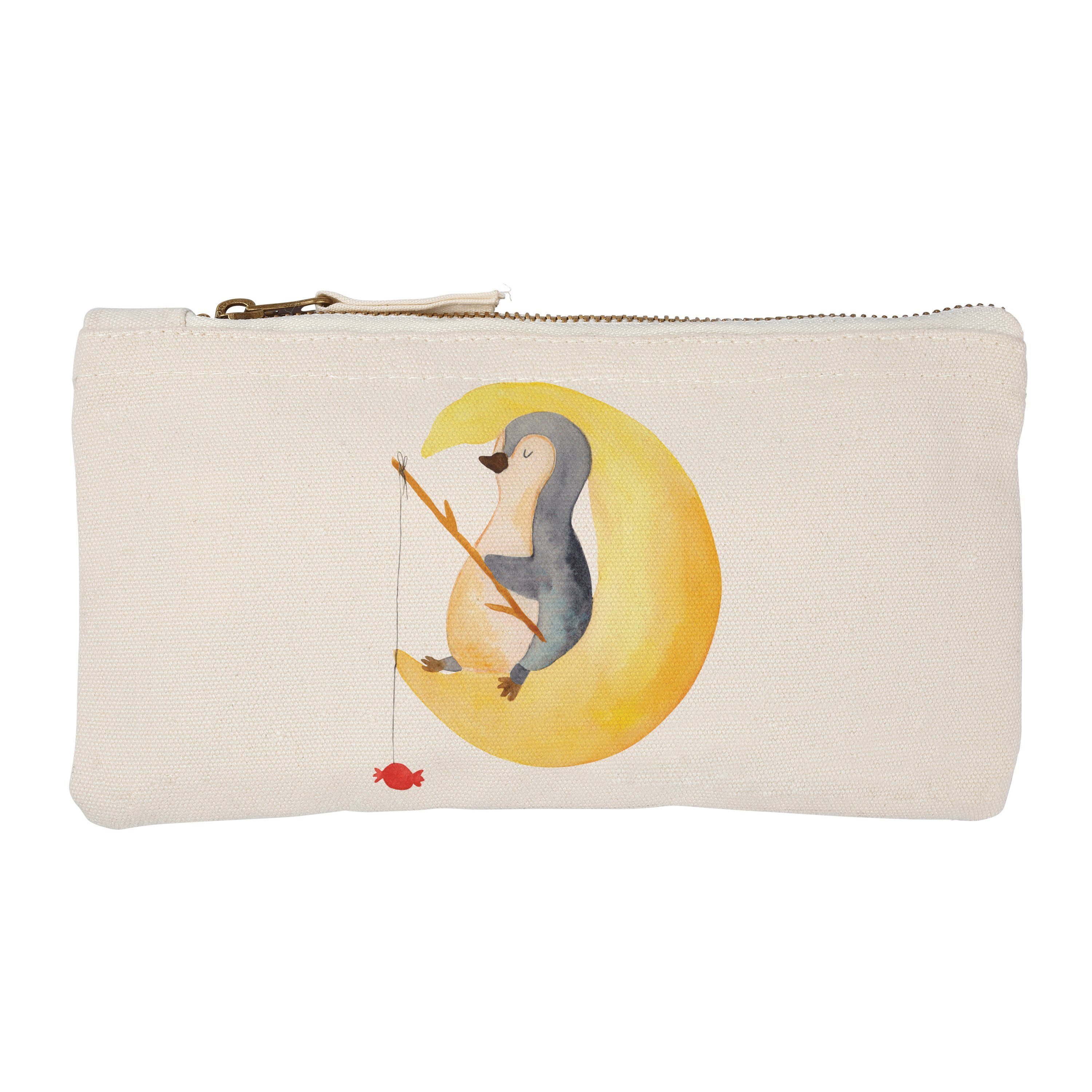 Mr. & Mrs. Panda Kosmetiktasche Pinguin Mond - Weiß - Geschenk, Damen, schlafen, Schminktasche klein, (1-tlg)