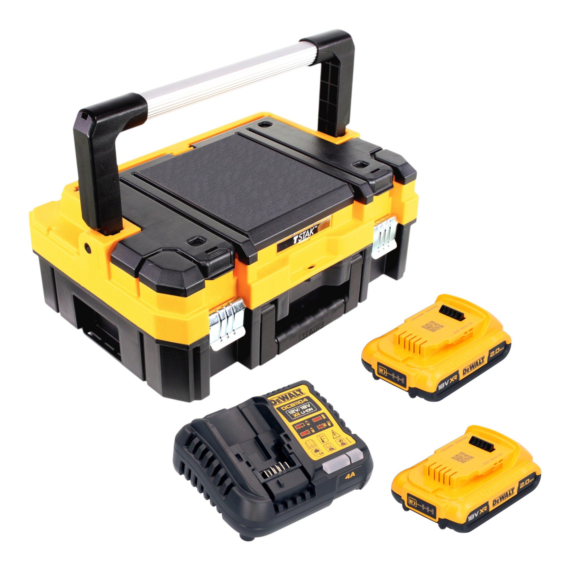 DeWalt DCB 1104 D2T 18 V mit 2x Akku 2,0 Ah + DCB 1104 Ladegerät + TSTAK Akkupacks