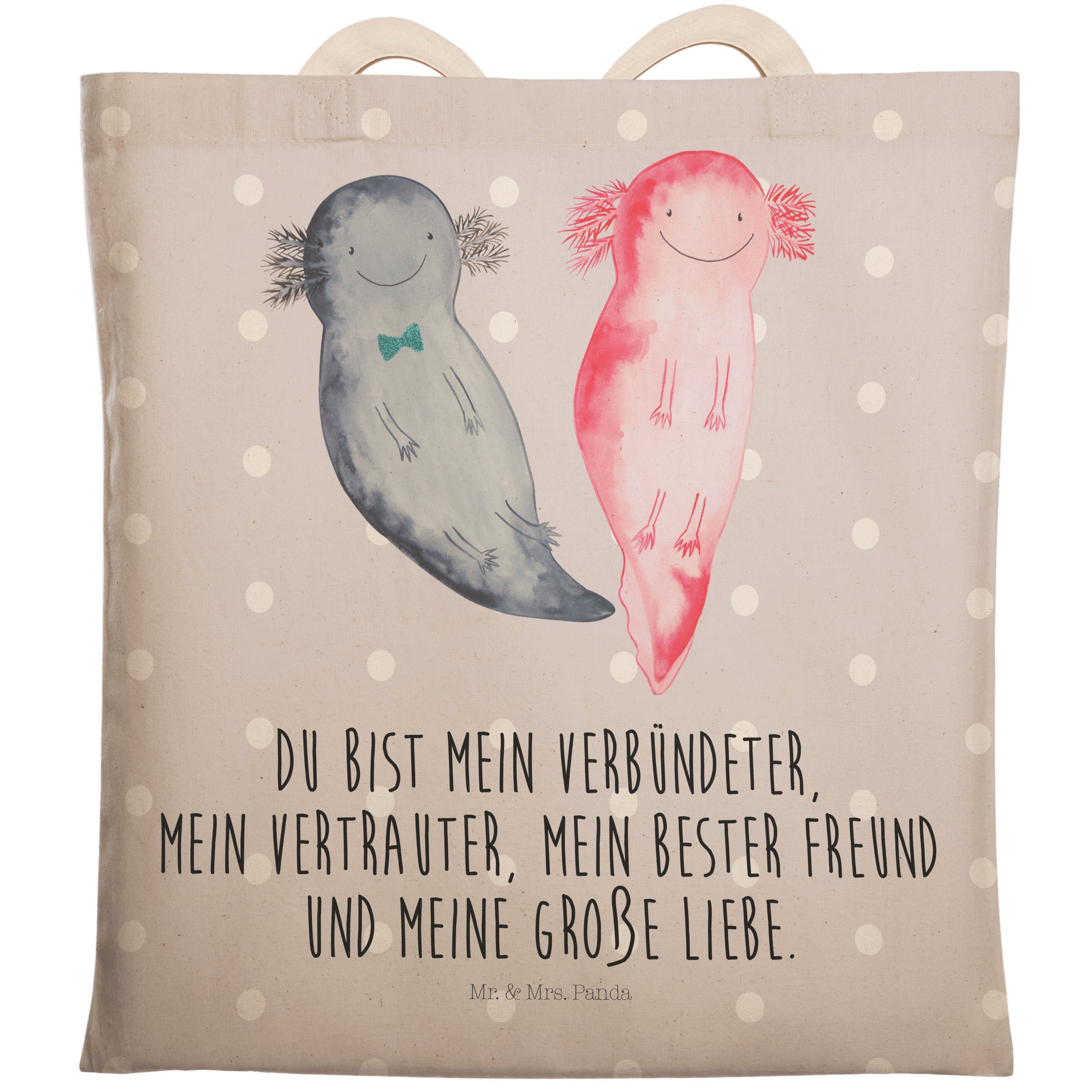 Mr. & Mrs. Panda Tragetasche Axolotl Axel+Lotte - Grau Pastell - Geschenk, Shopper, Molch, Liebe, (1-tlg)
