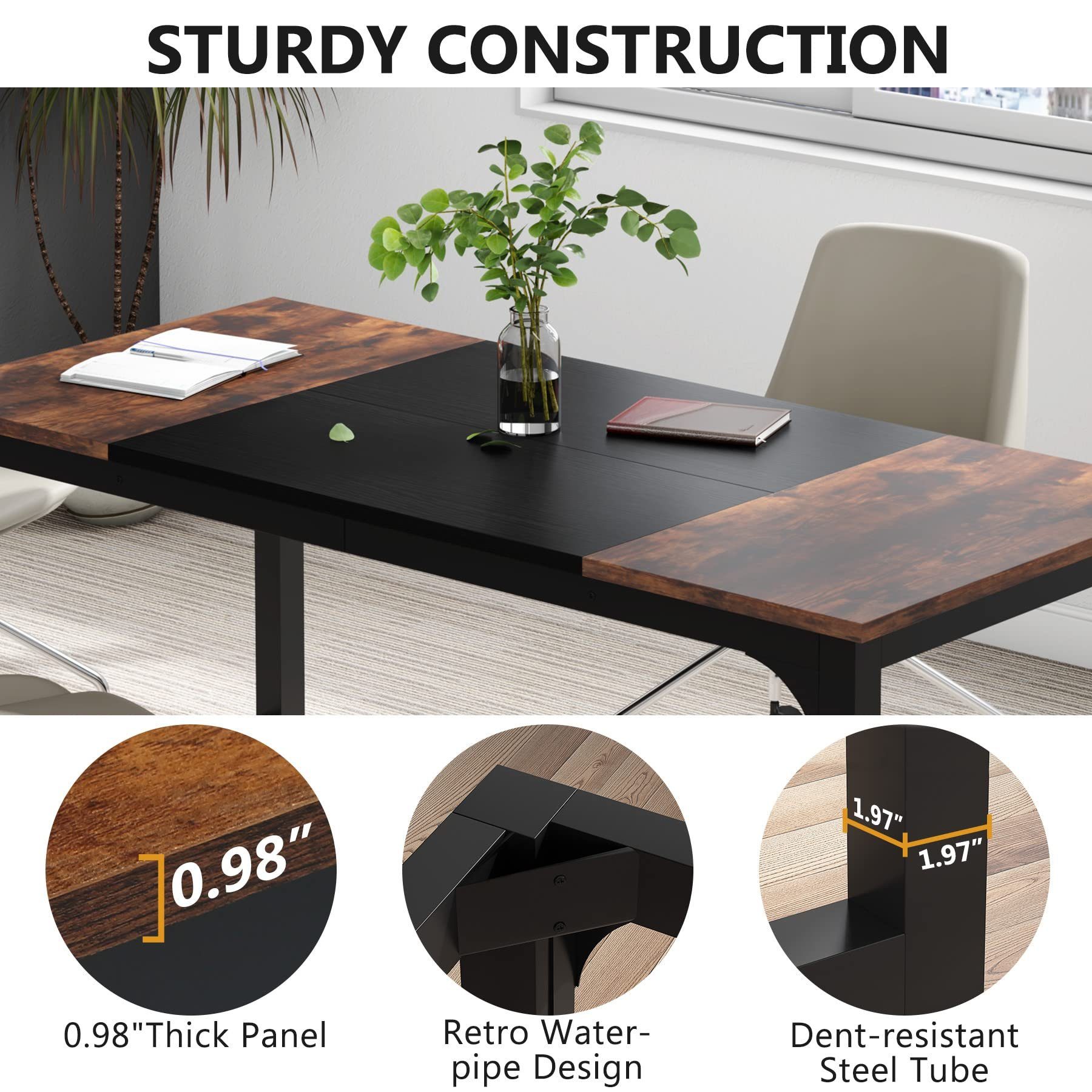 Tribesigns Schreibtisch 160/180x80 cm, großer Industrial Computertisch für Homeoffice (Rustikales Braun/Schwarz/Grau/Weiß), PC Tisch Bürotisch Arbeitstisch für  – Bild 4 von 5