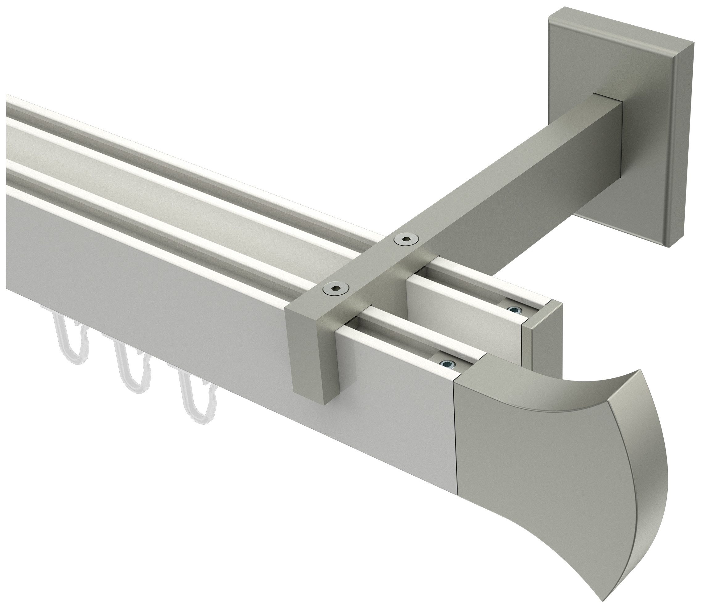 INTERDECO Innenlaufschiene Smartline Conex, 2-läufig, Fixmaß, kürzbar, Wandmontage, Aluminium, Weiß / Edelstahl-Optik / Bicolor, 14x35