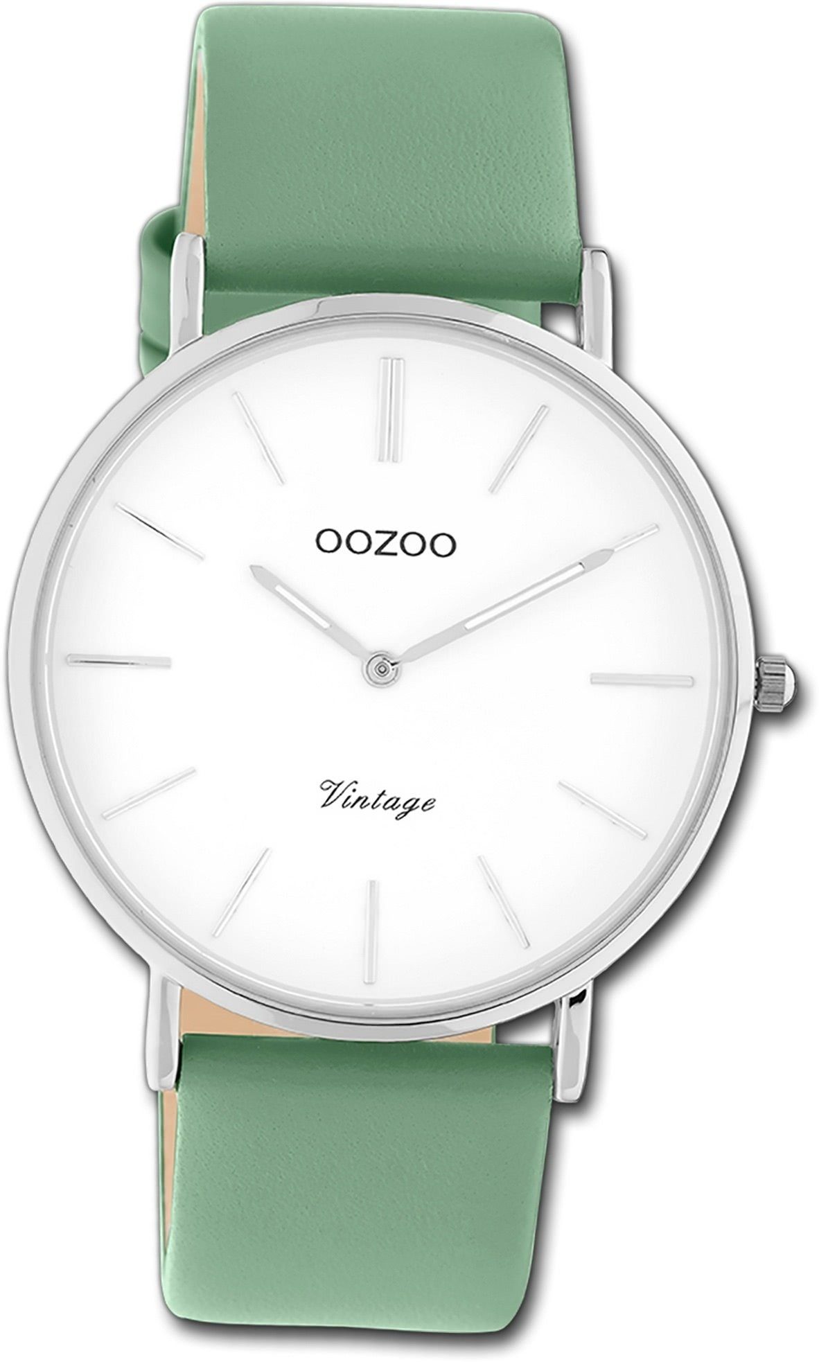 OOZOO Quarzuhr Oozoo (ca. Series, Lederarmband Damen groß rundes Gehäuse, Vintage grün, Armbanduhr Damenuhr 40mm)