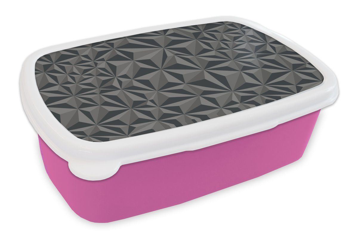 (2-tlg), Brotbox Lunchbox - Kinder, - Erwachsene, MuchoWow Geometrie für Kunststoff Grau rosa Muster, Brotdose 3D - Kunststoff, Mädchen, Snackbox,