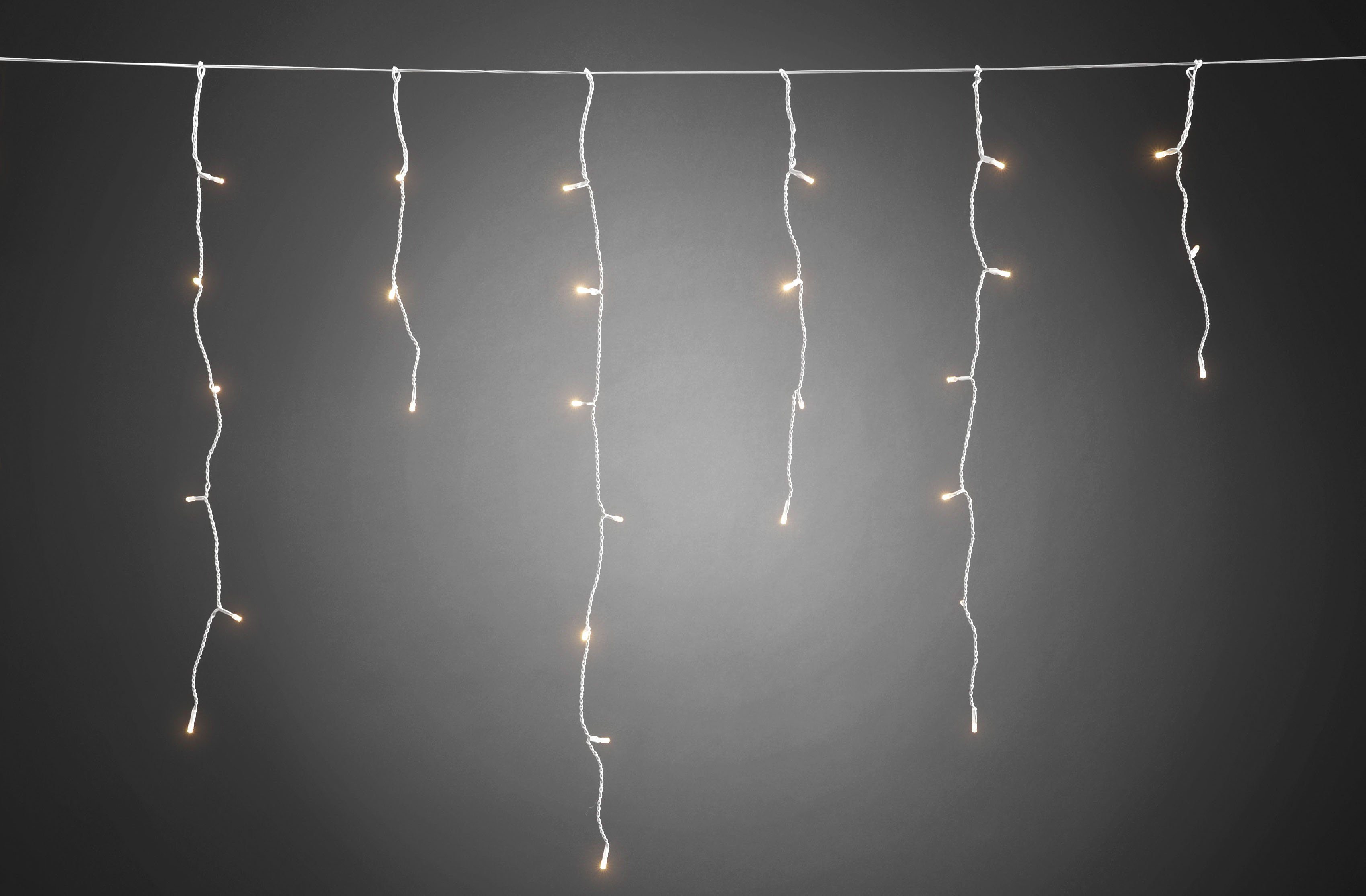 KONSTSMIDE LED-Lichtervorhang Weihnachtsdeko aussen, LED Eisregenvorhang, für Außenbereich, batteriebetrieben, weißes Kabel – Bild 2 von 4