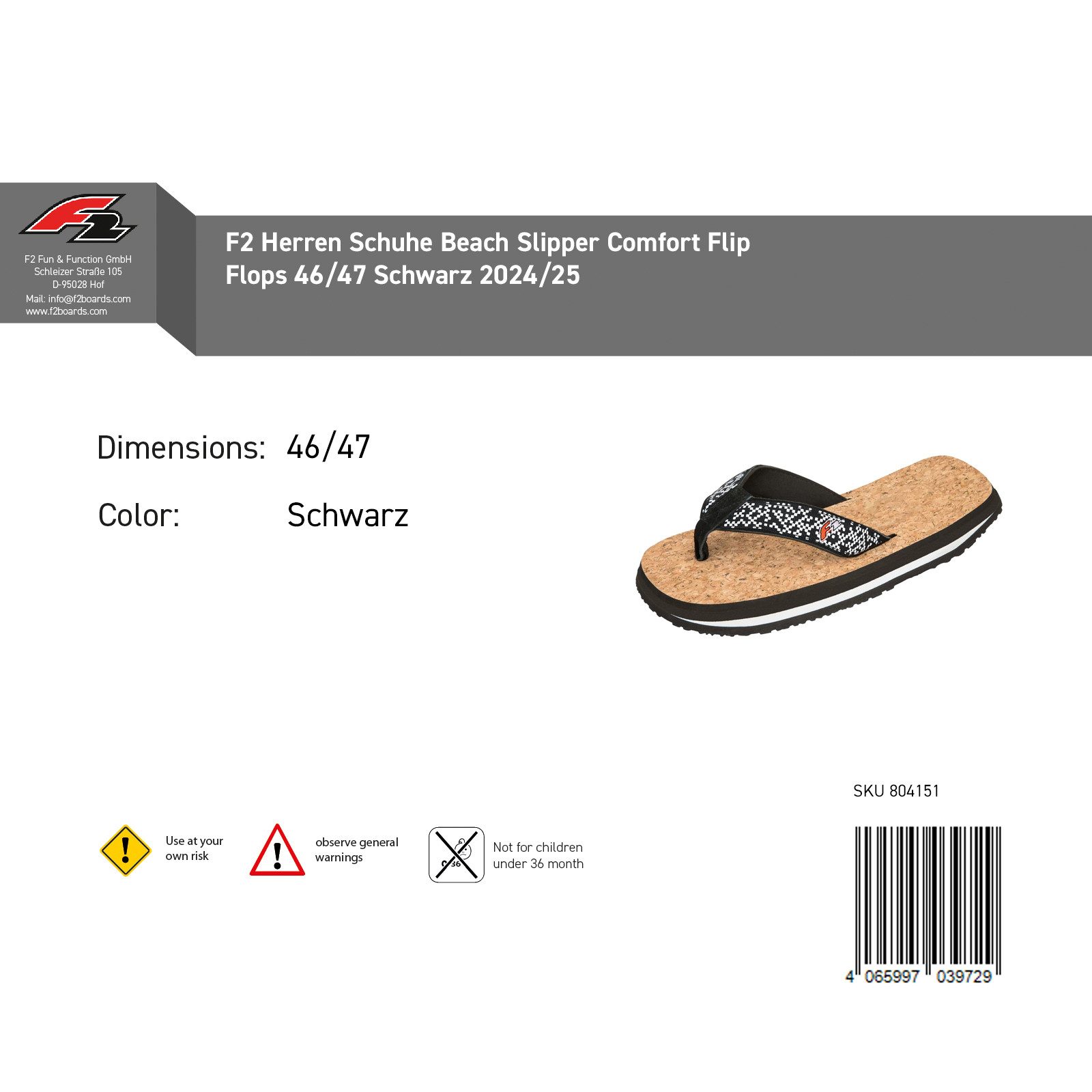 F2 F2 Herren Schuhe Beach Slipper Comfort Flip Flops 46/47 Schwarz 2024/2 Slipper – Bild 2 von 2