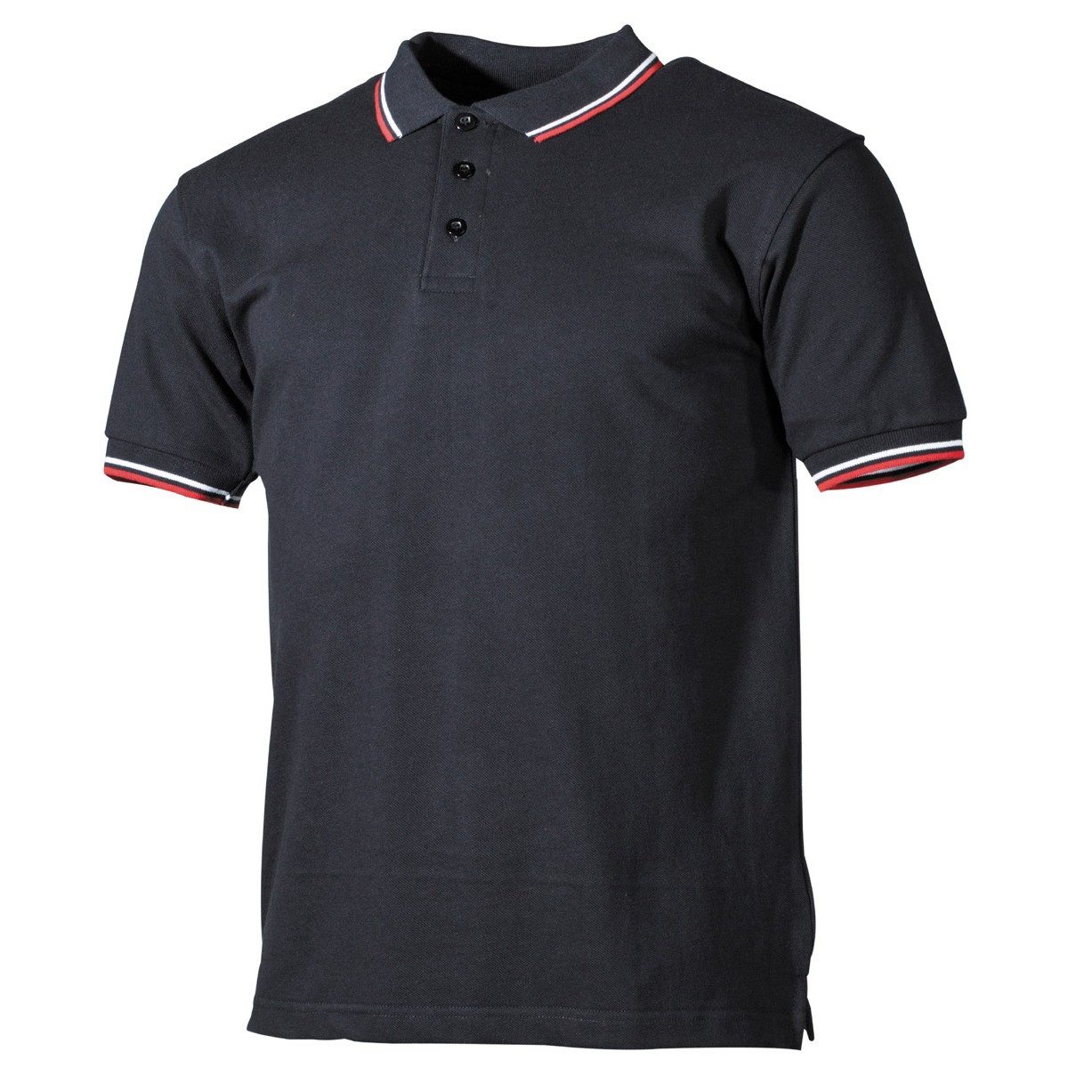 MFH Poloshirt Poloshirt rot-weiße Streifen mit Knopfleiste schwarz