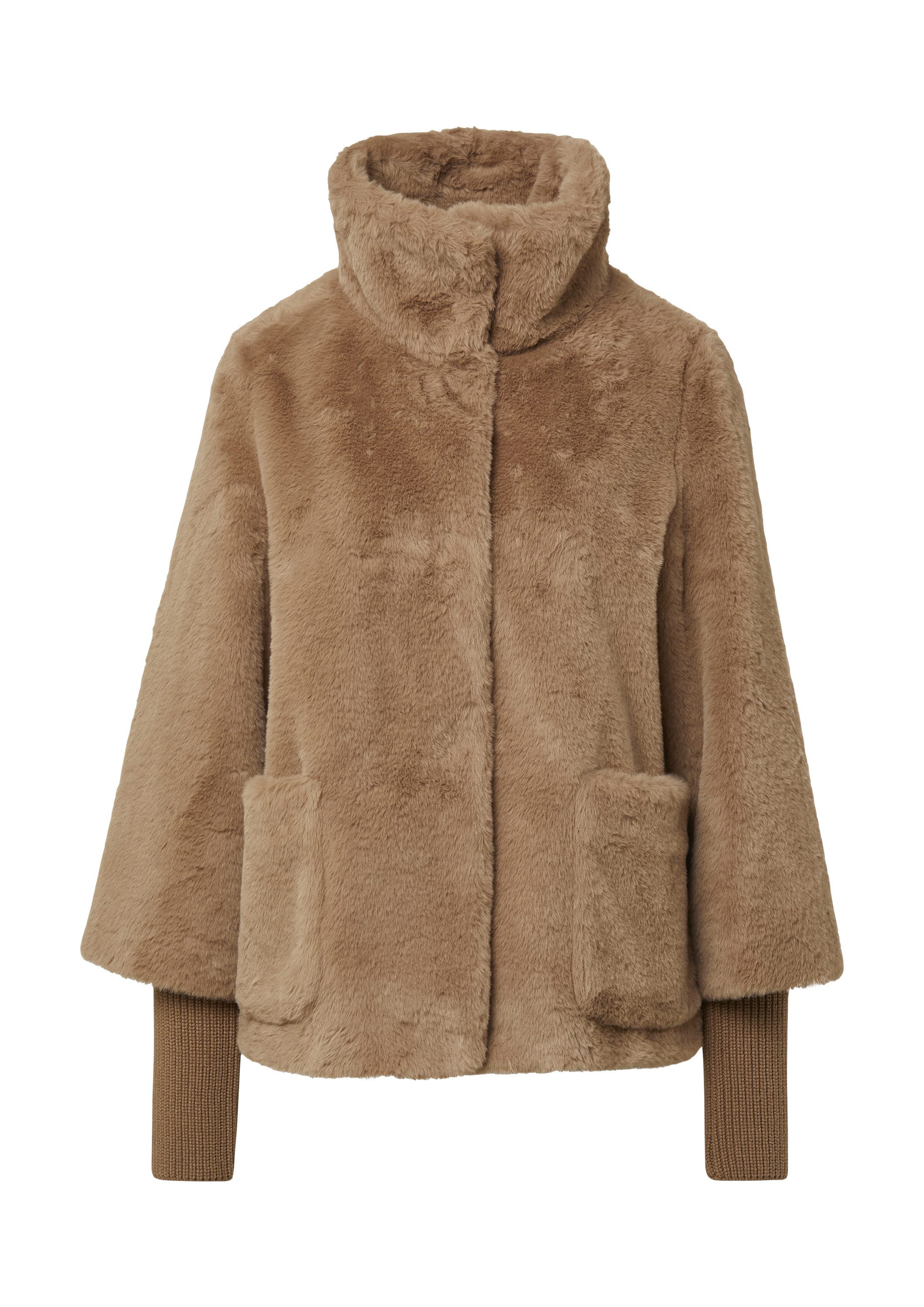 s.Oliver Winterjacke Outdoor-Jacke Teddyplüsch-Jacke mit Rippstrick-Stulpen günstig online kaufen