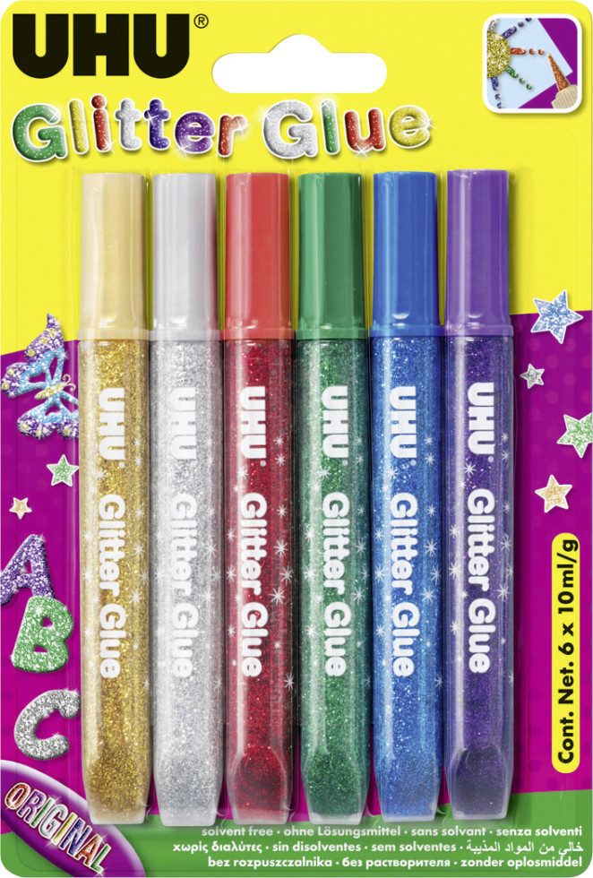 UHU Bastelfarbe UHU Glitter Glue Original 6 x 10 ml