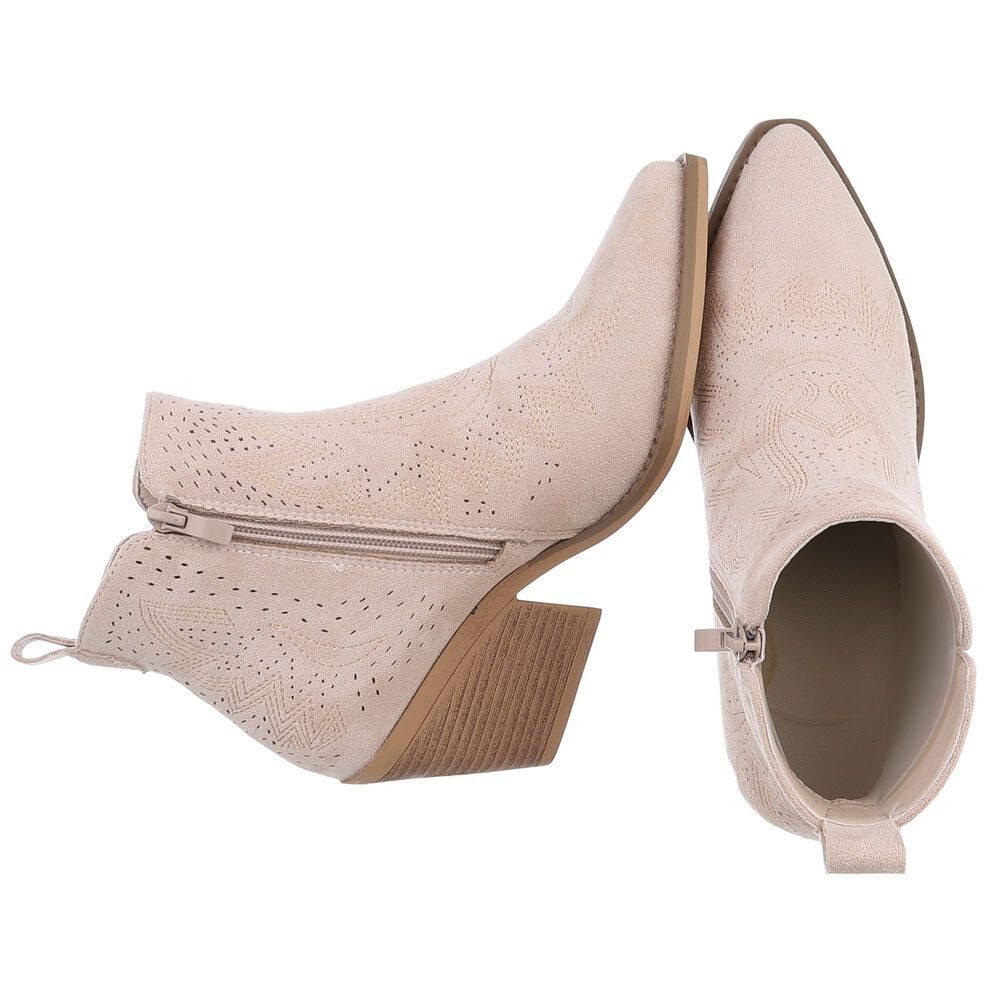 Ital-Design Damen Cowboyboots Western Westernstiefelette (88577297) Blockabsatz Stiefeletten in Beige