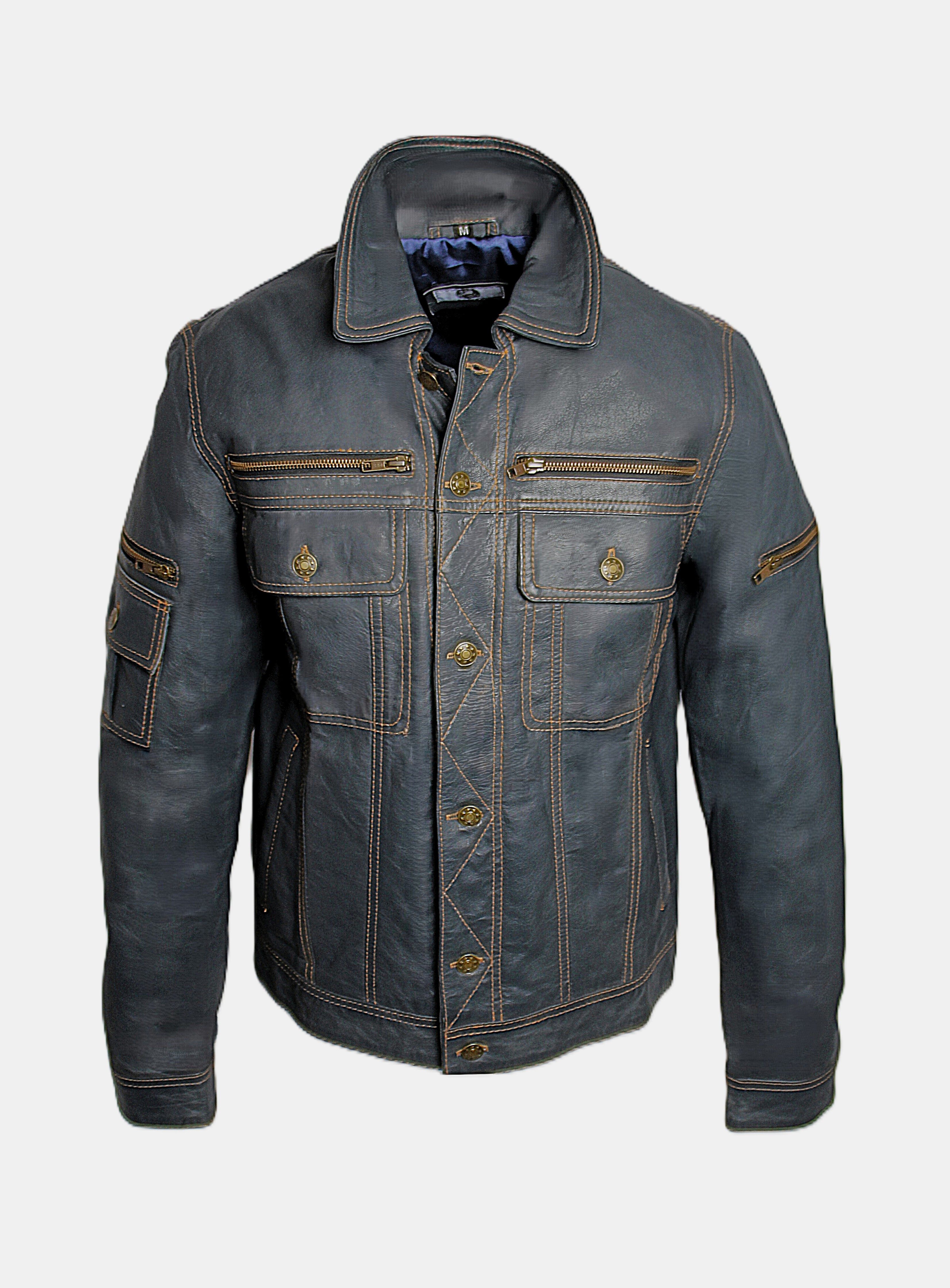 Be Noble Lederjacke Denver Jeansjacken Style, abgesetzte Nähte