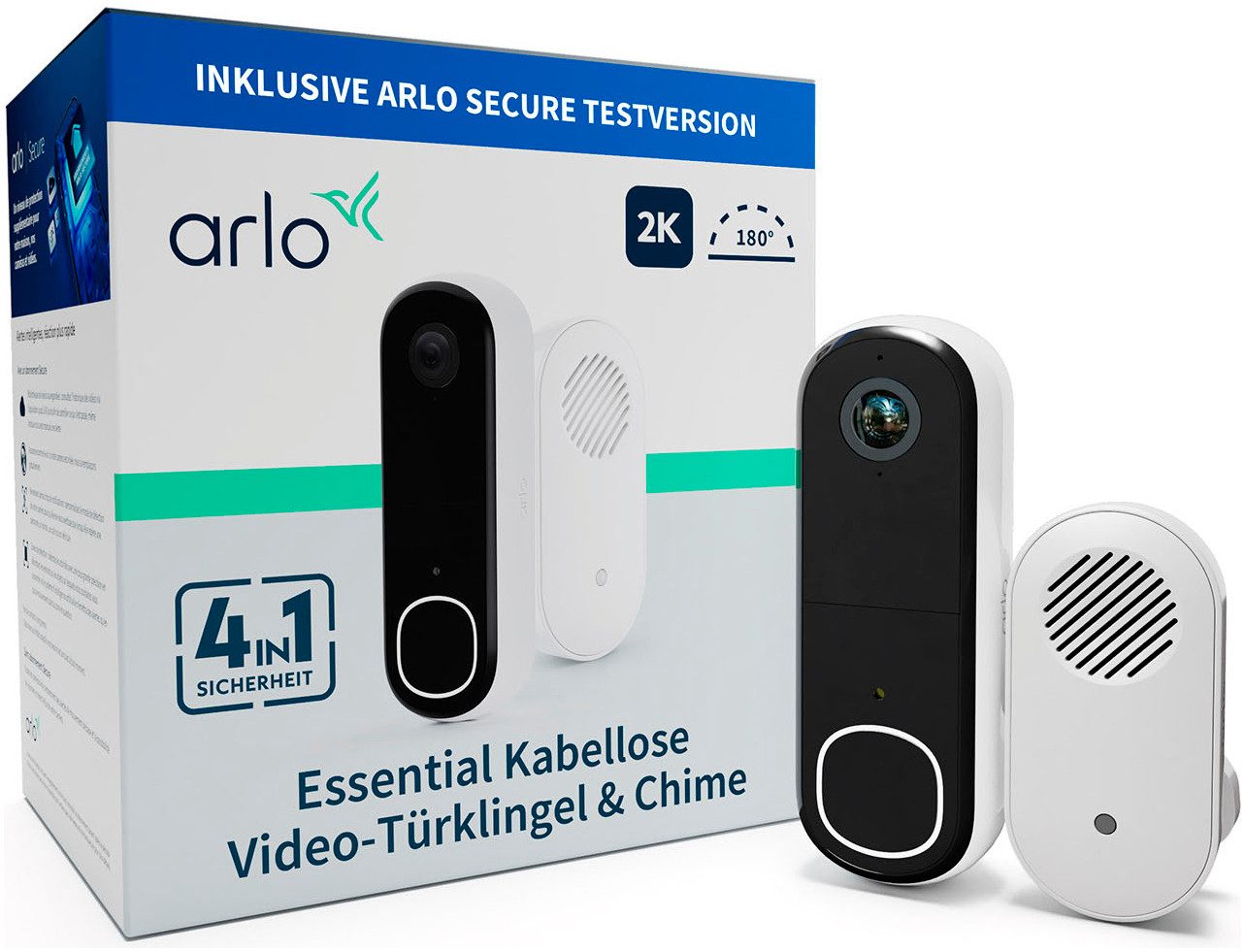 ARLO Smart Home Kamera ESSENTIAL 2 Video Doorbell 2K With Chime V2 (Außenbereich, Innenbereich)