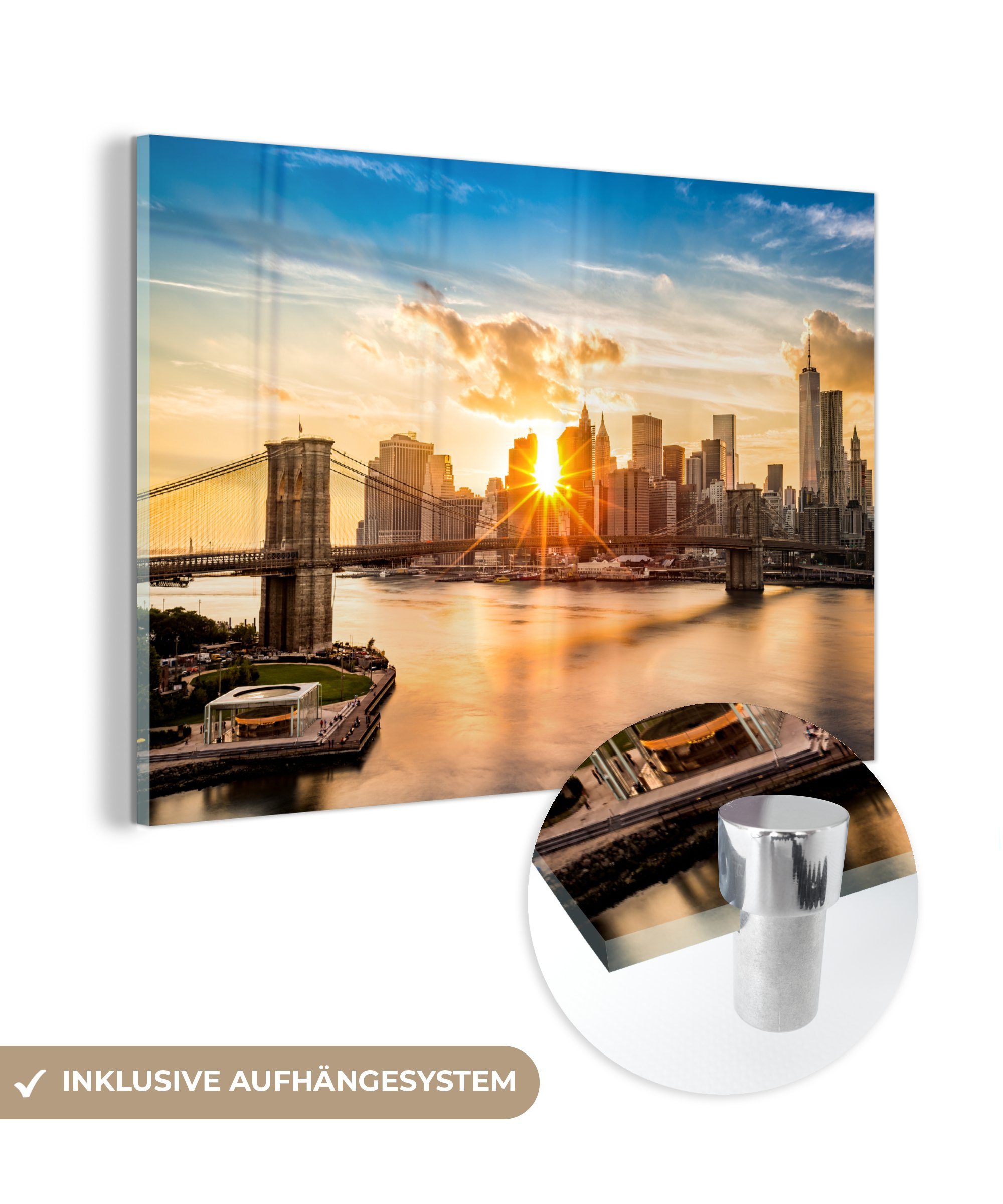 St), Bridge New Brooklyn (1 - Acrylglasbild MuchoWow Acrylglasbilder York Wasser, Schlafzimmer Wohnzimmer - &