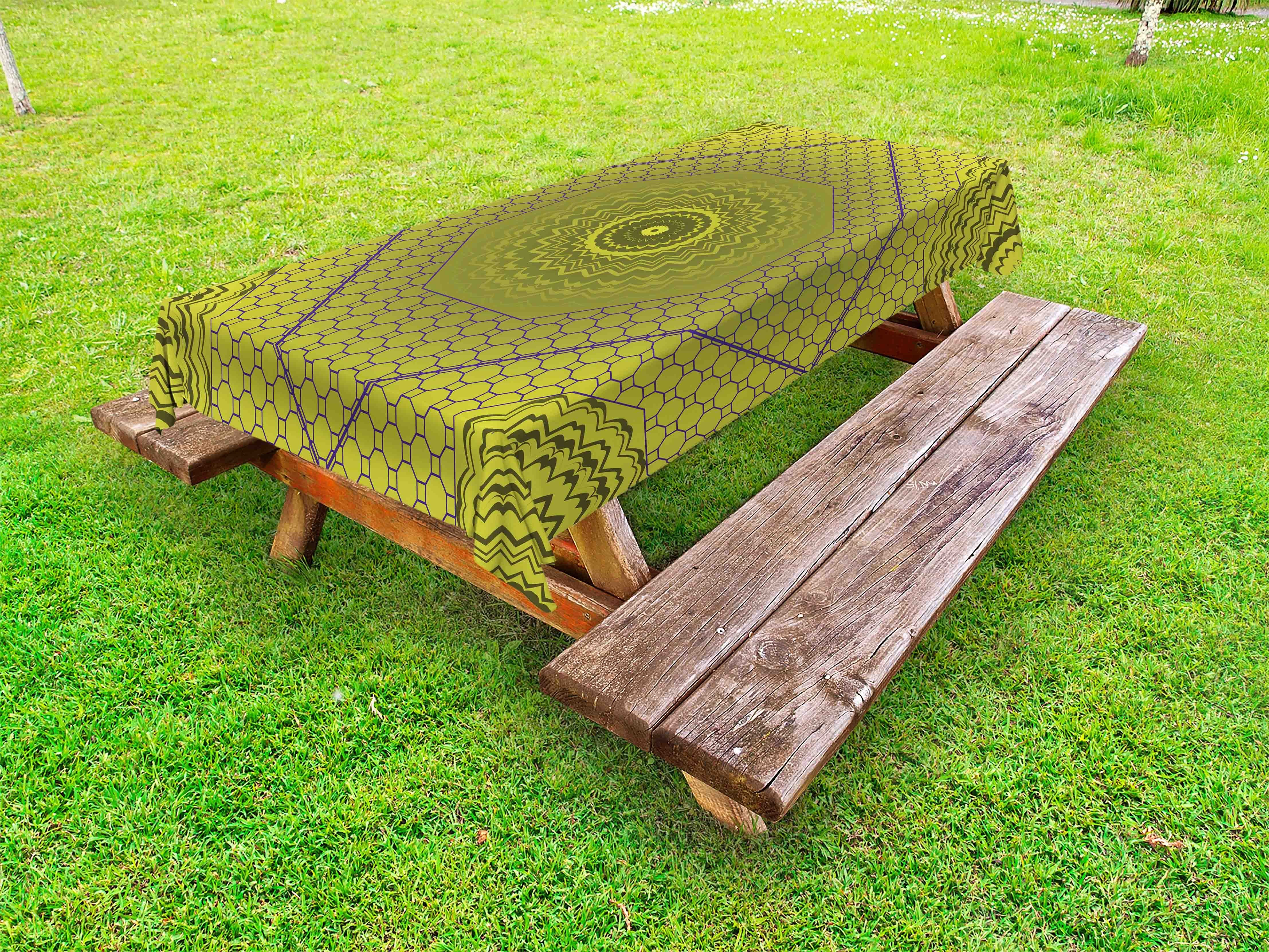 Abakuhaus Tischdecke dekorative waschbare Picknick-Tischdecke, Concentric Boho Hippie Geometrische