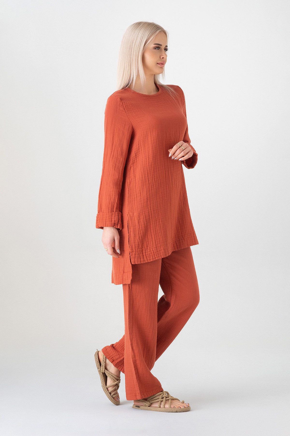 WENOR Hosenanzug Tunika Set aus Musselin 100 % Baumwolle Modest Fashion (2-tlg)