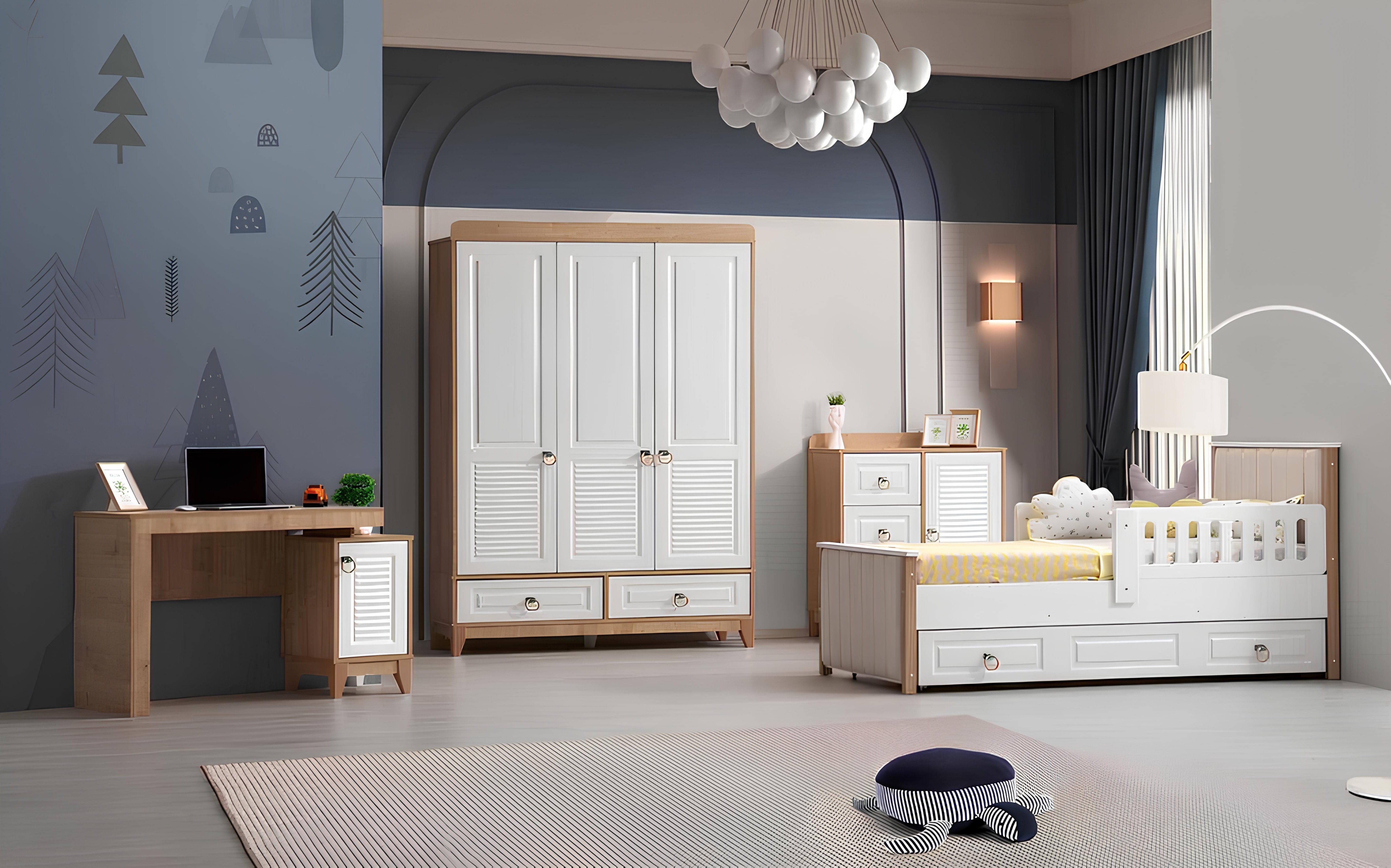 Jugendzimmer-Set XLMOEBEL Kinderzimmer Set in Weiß mit Bett, Schrank und Schreibtisch