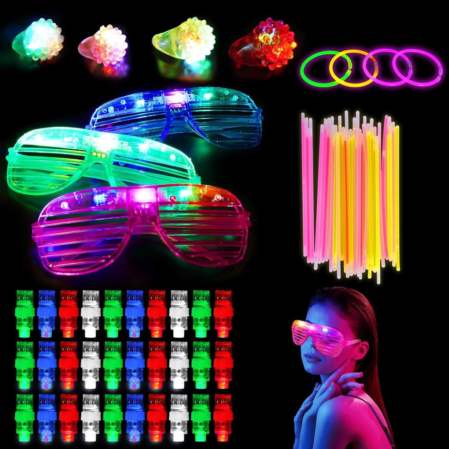 Dekohänger Knicklichter Party Set Neon Brille LED Ringe Glow Sticks 69 Stück