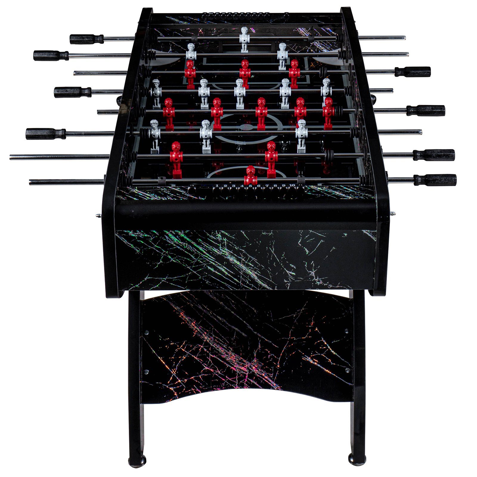 RAMROXX Kickertisch Fußball Premium Schwarz Glasspielfeld Figuren Weiss Rot 80kg