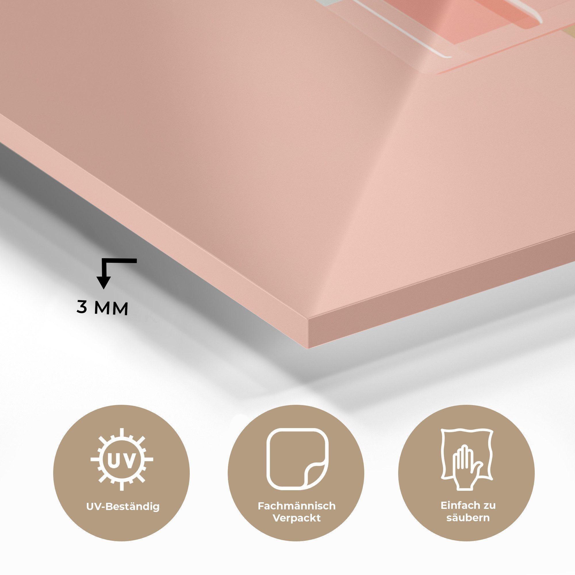MuchoWow Acrylglasbild Wassereis - Pastelltöne - Minimalistisch, Inkl. Aufhängung, Bilder auf Glas Wandbild, Wanddeko Wohnzimmer Badezimmer, 20x20 cm