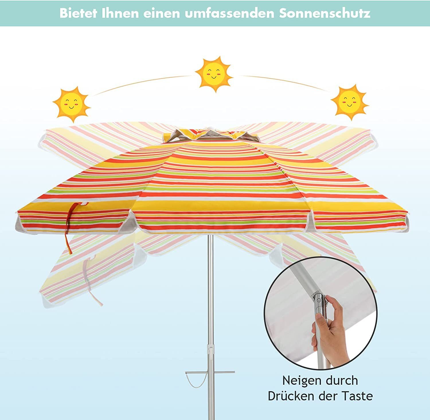 KOMFOTTEU Sonnenschirm 200 cm Strandschirm, aus günstig online kaufen