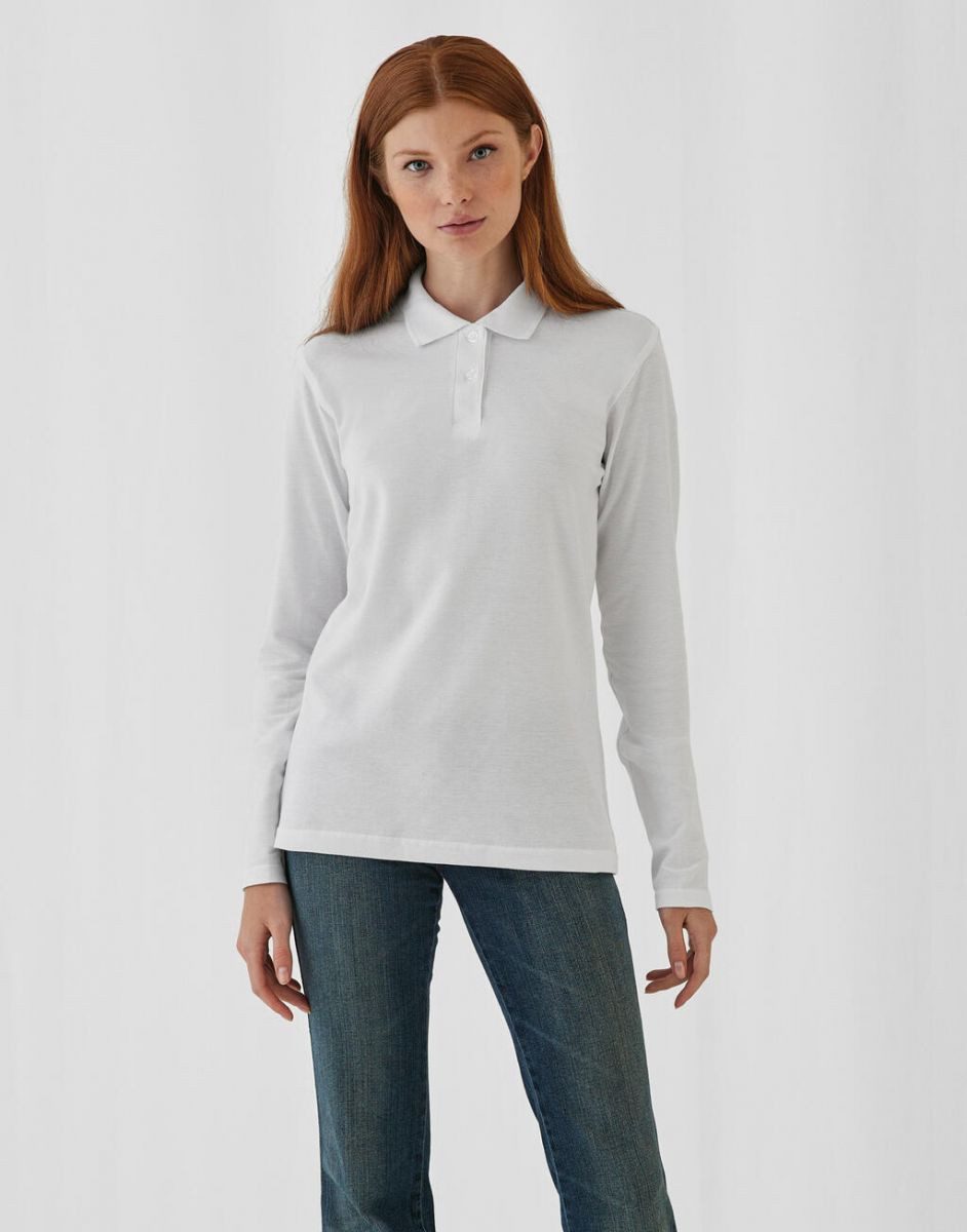 B&C Langarm-Poloshirt Damen Long Sleeve Polo ID.001 / 100 % Baumwollpiqué
