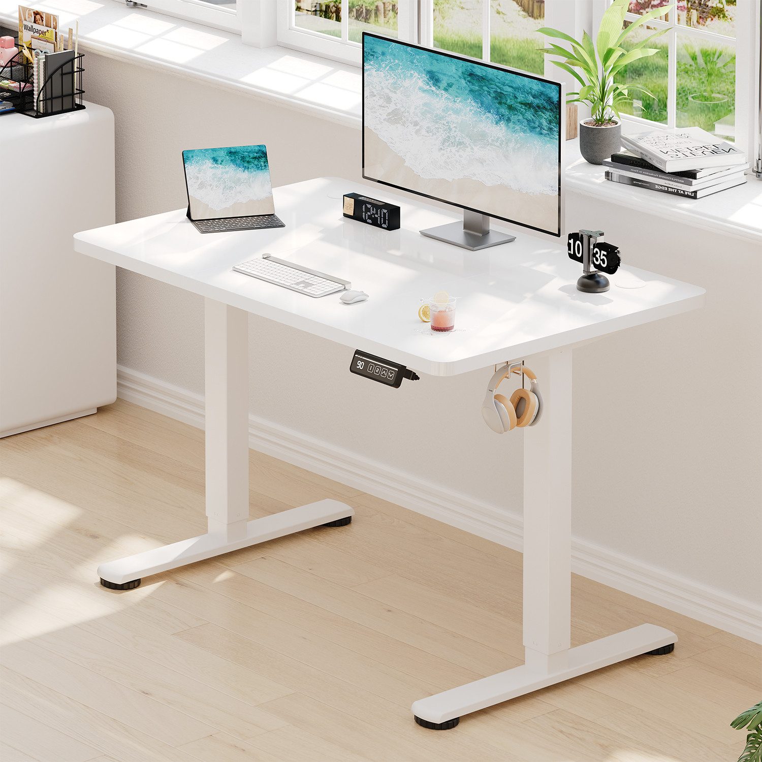 HOMALL Schreibtisch Höhenverstellbar elektrischer Memory-Funktion 100/120/140/160/180cm (Zweistufige Hohenverstellung Ergonomischer Kopfhorerhaken und Kabelhalterung)