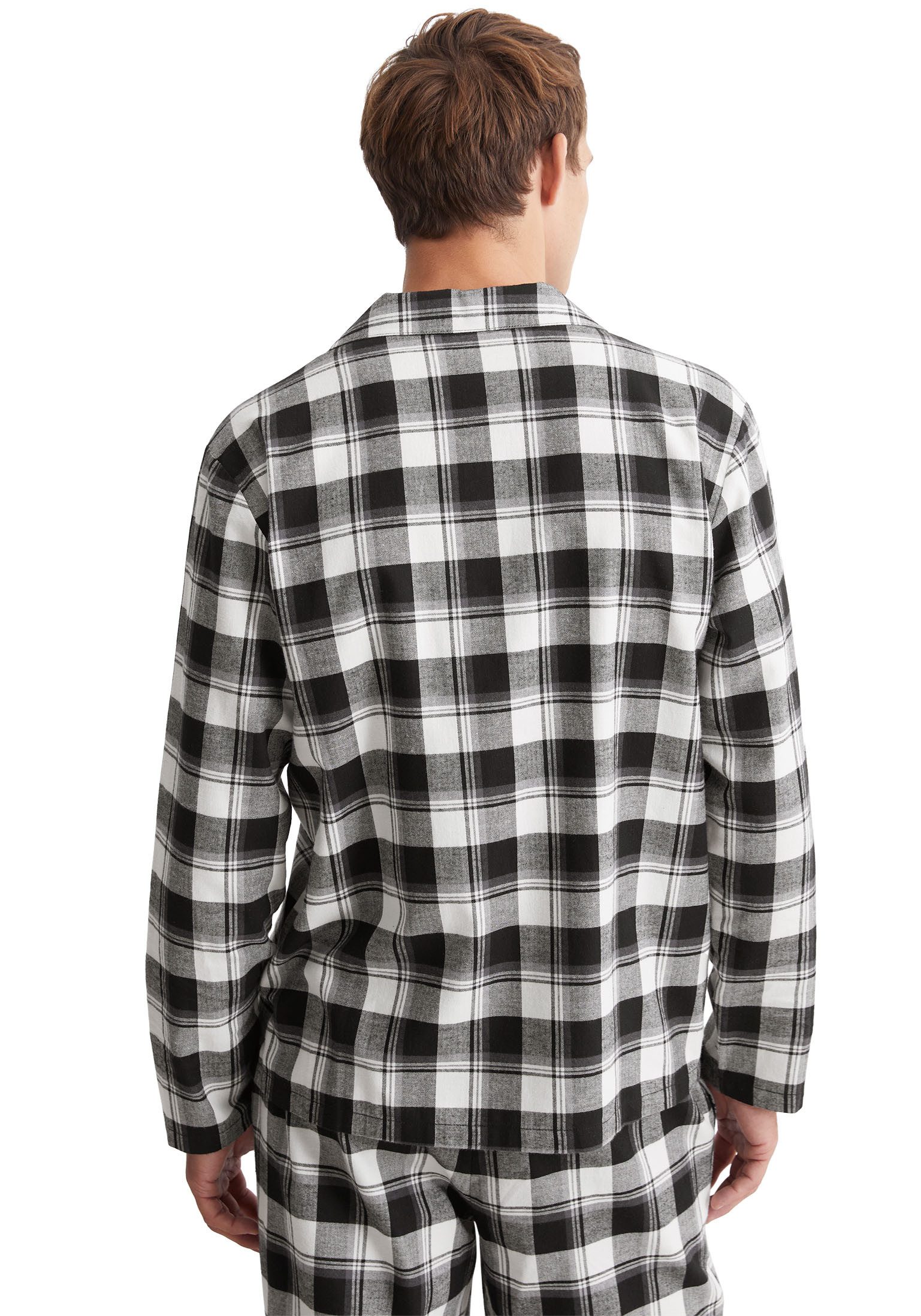 Marc O'Polo Pyjamaoberteil Homey Flanne Knopfleiste, Langarm, kariert, Logo-Stickerei, Flanell
