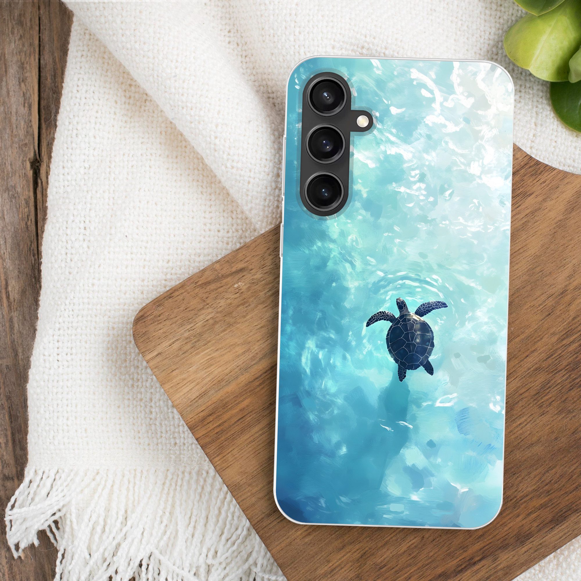 MuchoWow Handyhülle für Samsung Galaxy S23 FE Schildkröte - Meer - Blau - Glitzern