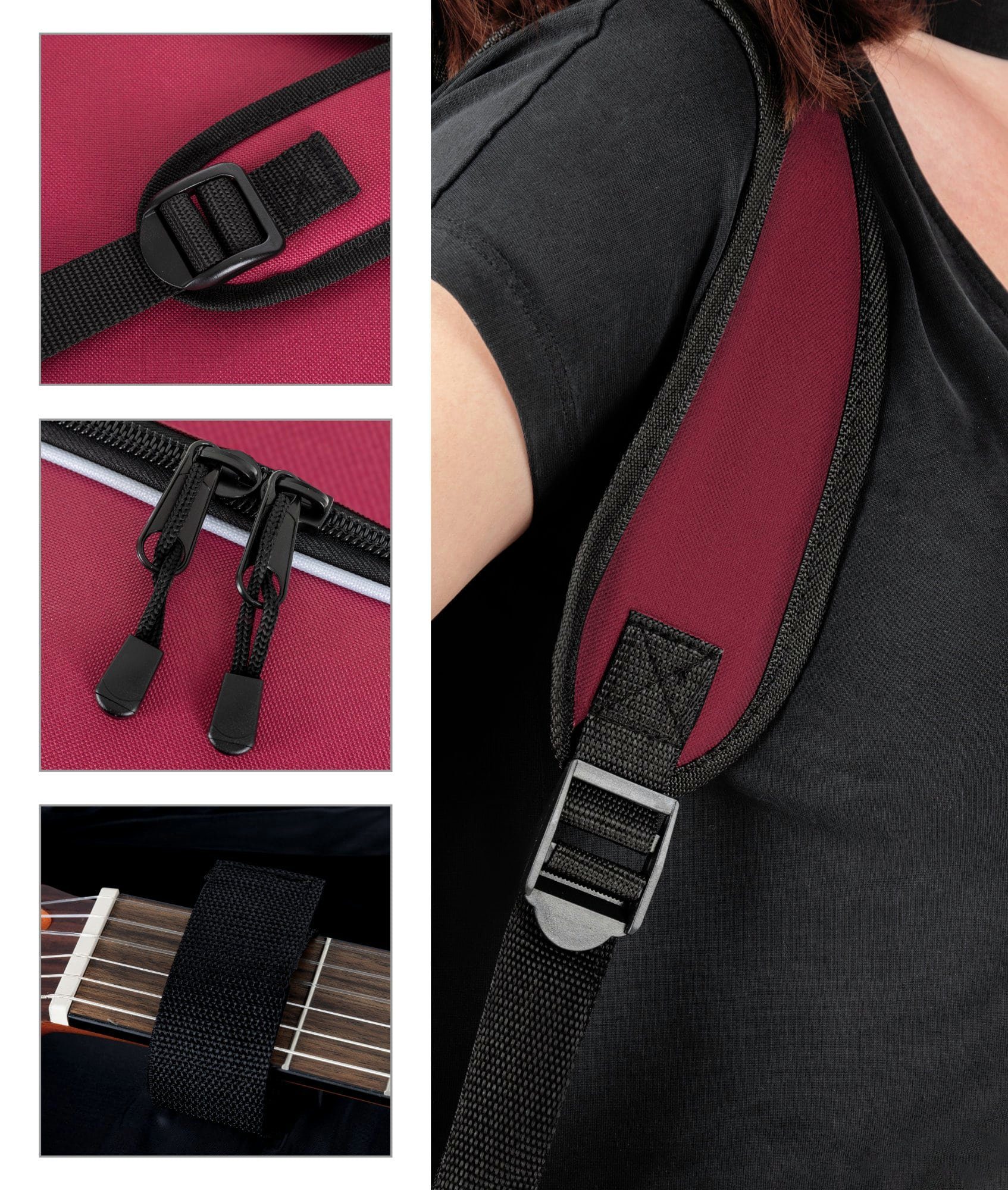 (Gigbag Weinrot Noten/Zubehör), Gitarrentasche inkl. Komfort-Griff weicher Fronttaschen 2 Rocktile geformter 1/2-Größe für Ergonomisch Polsterung, Klassik-Gitarrentasche mit