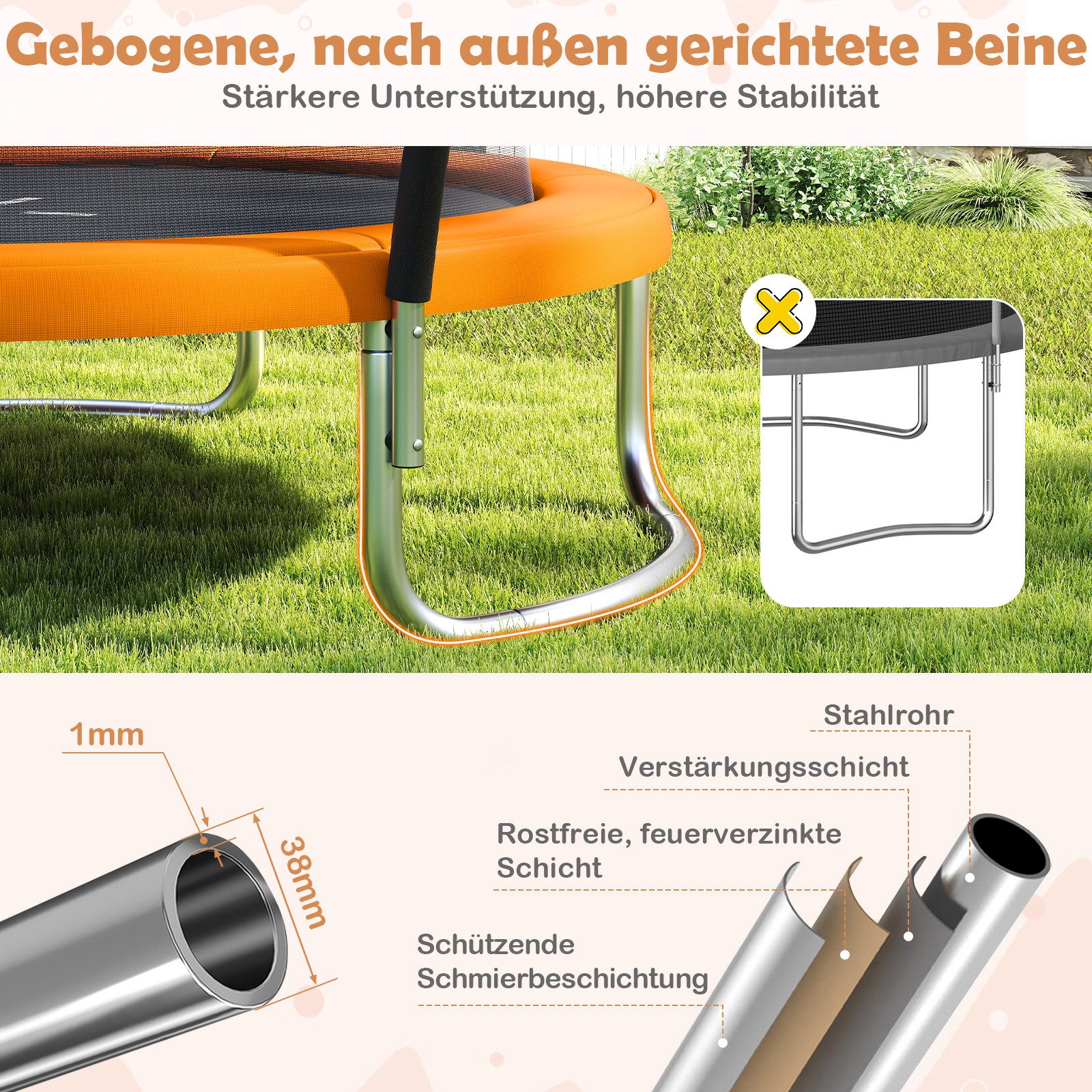 COSTWAY Gartentrampolin, Ø 366 cm, Trampolin, mit Sicherheitsnetz & Leiter