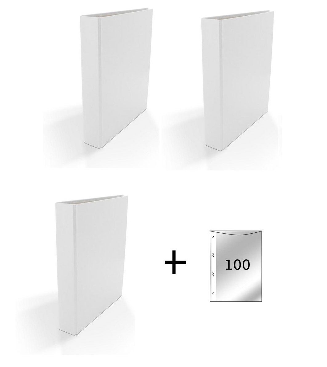 Livepac Office Aktenordner 3x Ringbuch / DIN A5 / 4-Ring Ordner / Farbe: weiß + 100 Prospekthülle