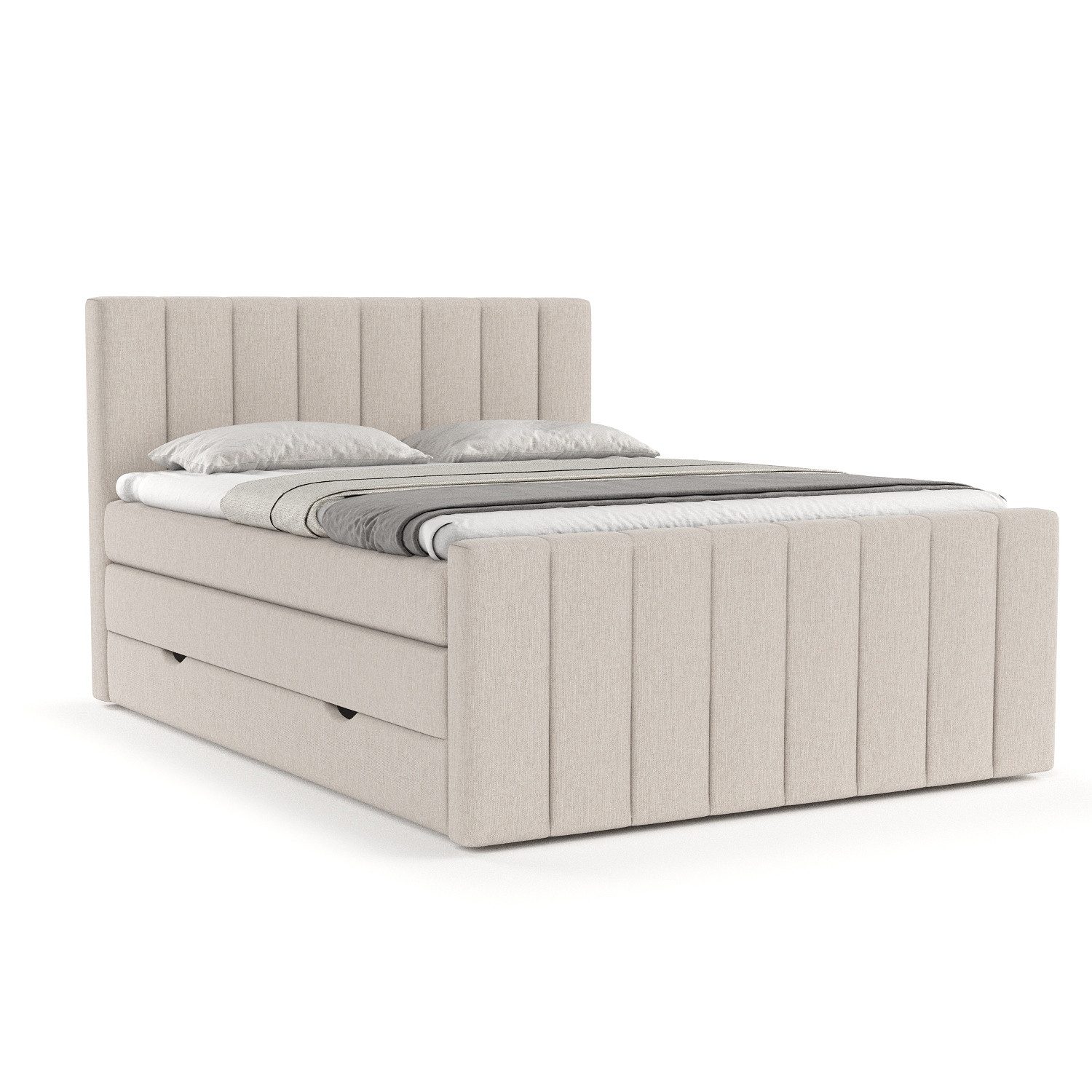 Maison de Rêve Boxspringbett Ruby (Komplettbett mit Matratzen, Kopfteil und Topper), Boxspringbett mit Stauraum, Webstoff
