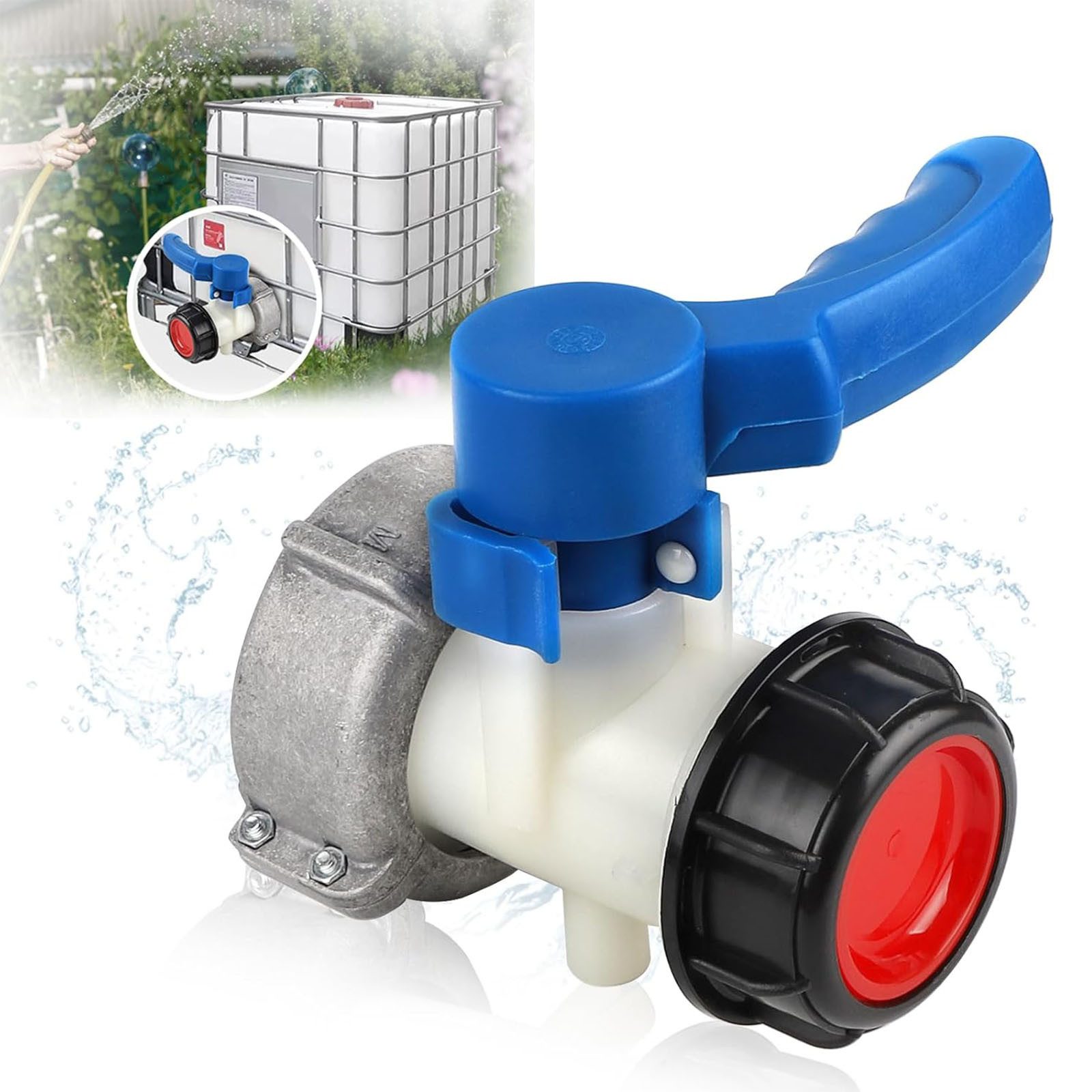 QUBEBU Regentonne IBC Adapter Kugelhahn 1000L Container Klappenhahn DN50 75mm DN40 62mm, (IBC Tank Zubehör Tank Ablasshahn für Wassertank, Regentonne, Kanister, IBC Absperrhahn Auslaufhahn Klappenhahn für IBC Container)