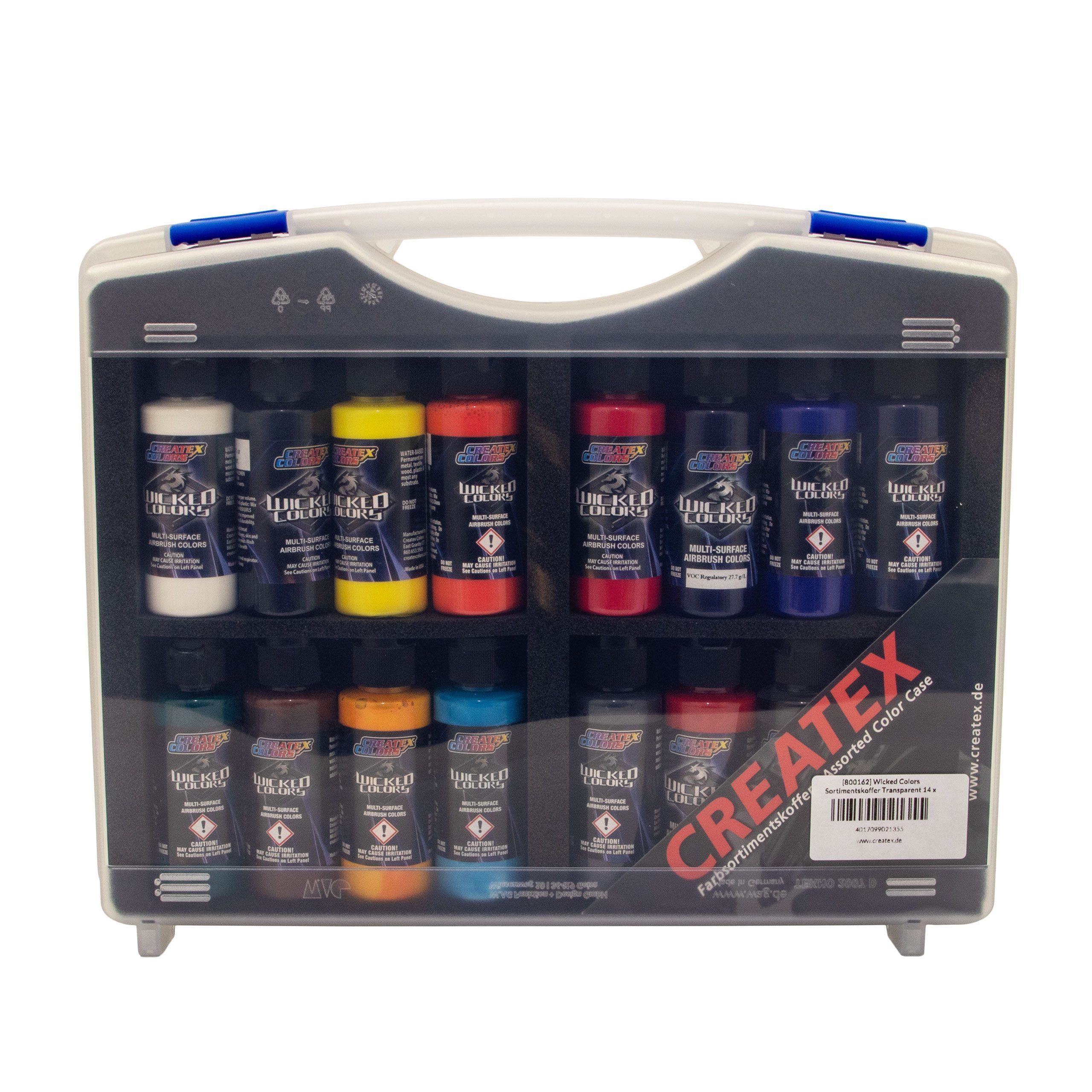 Createx Colors Acrylfarbe Wicked Transparent Color Farbset im Koffer Airbrushfarben 800 162