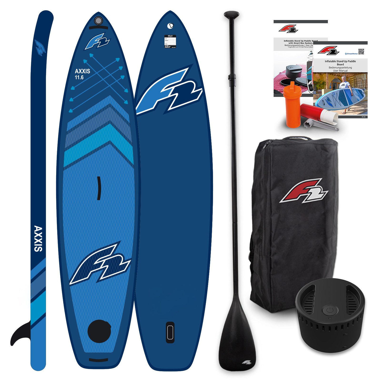 F2 SUP-Board F2 Stand up Paddle Board AXXIS SMART SUP mit E-Pumpe 10,5 Navy, Stand up paddle board