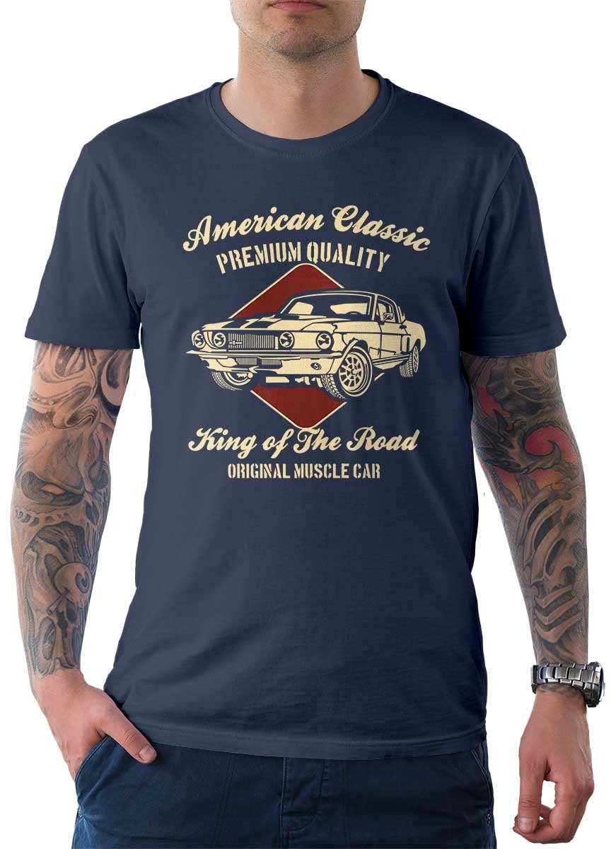 Rebel On Wheels T-Shirt Herren T-Shirt Tee American Classics Car mit Auto / US-Car Motiv Denim