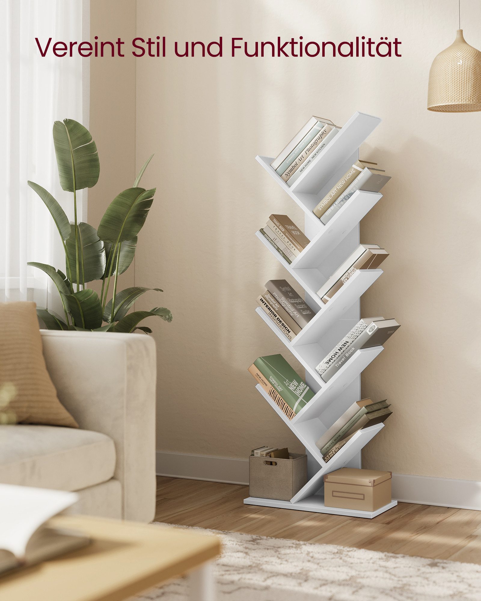 VASAGLE Bücherregal, Baumform, Standregal 9 Ebenen, Eckregal