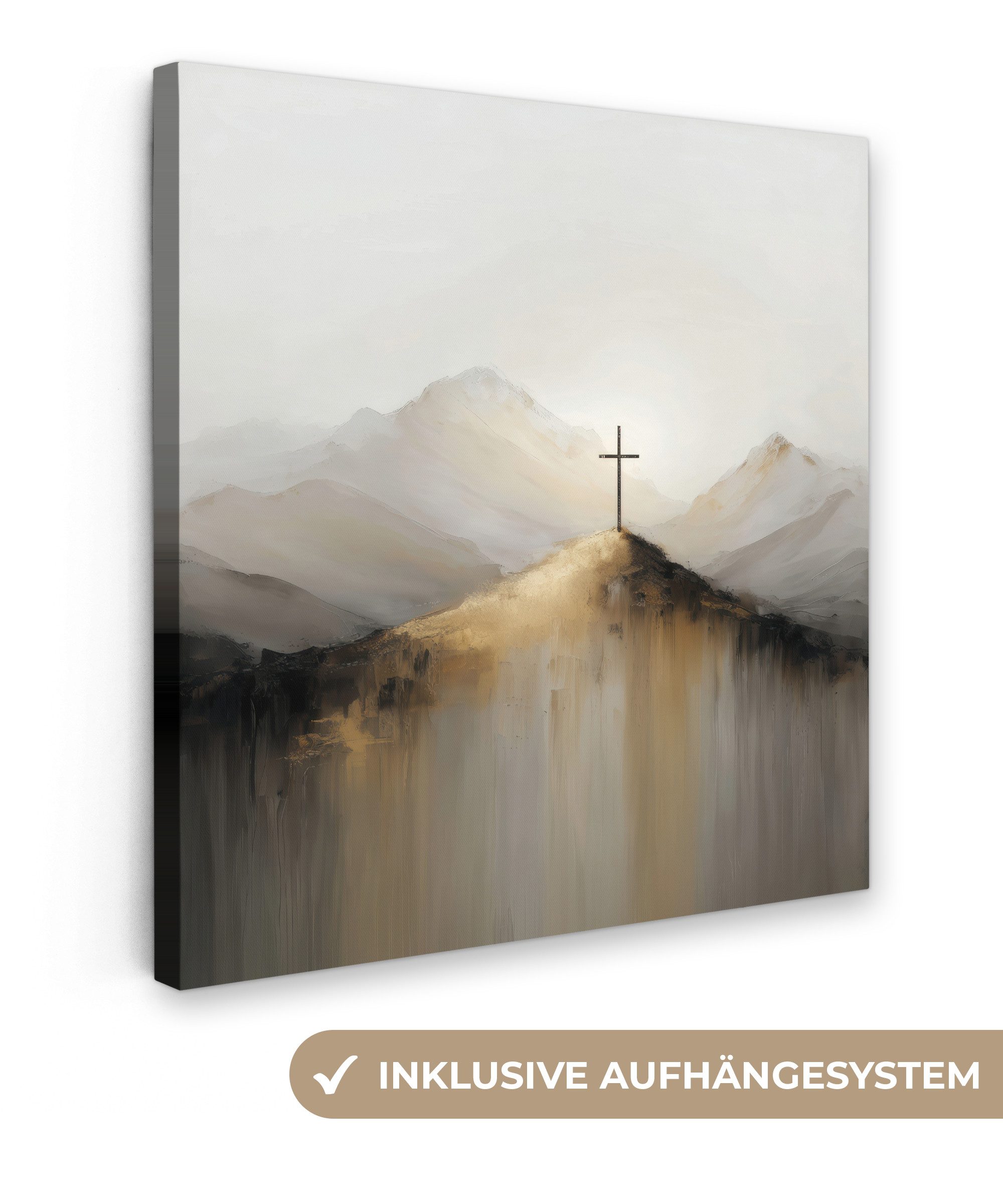OneMillionCanvasses® Leinwandbild Hügel - Abstrakt - Kreuz - Christentum, Fotodruck (1 St), Wandbild, Deko Schlafzimmer Wohnzimmer Flur 20x20 cm