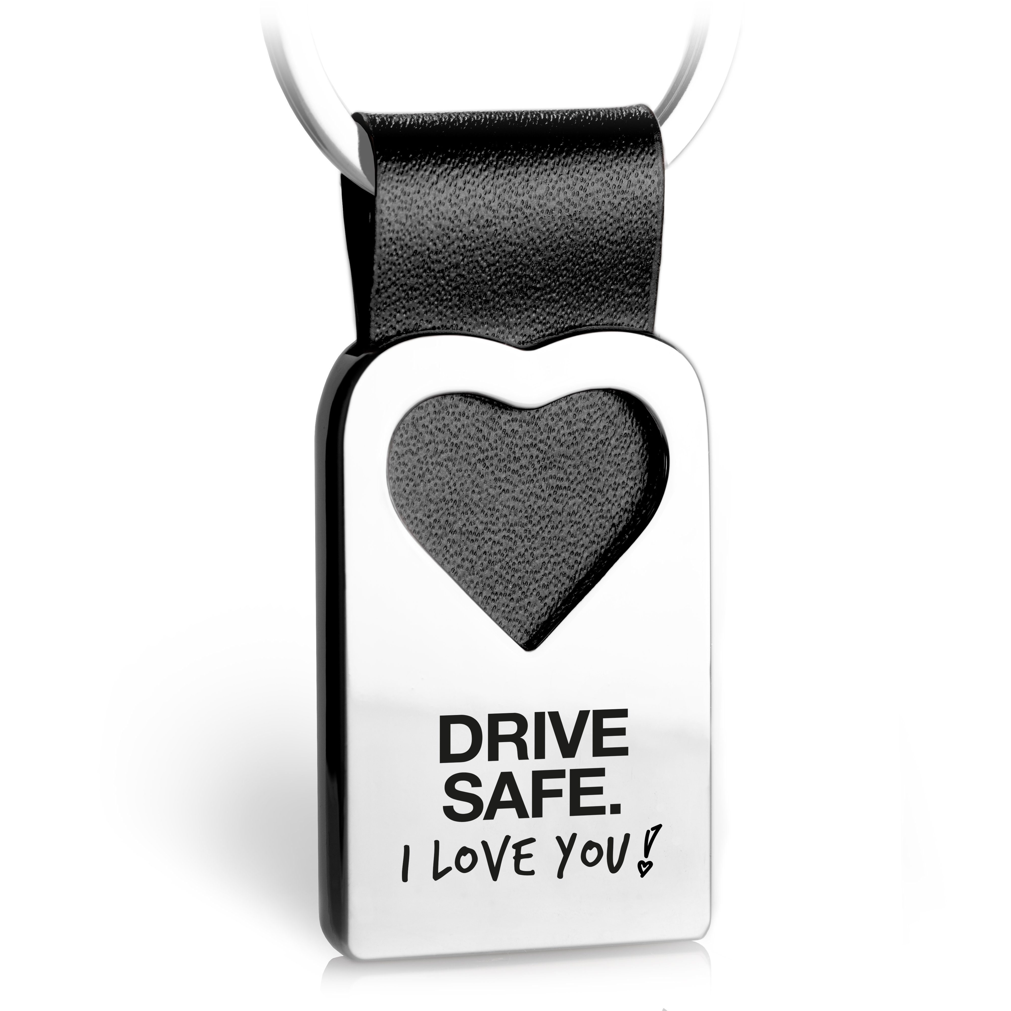 FABACH Schlüsselanhänger Herz Schlüsselanhänger mit Gravur aus Leder - Drive Safe I Love You