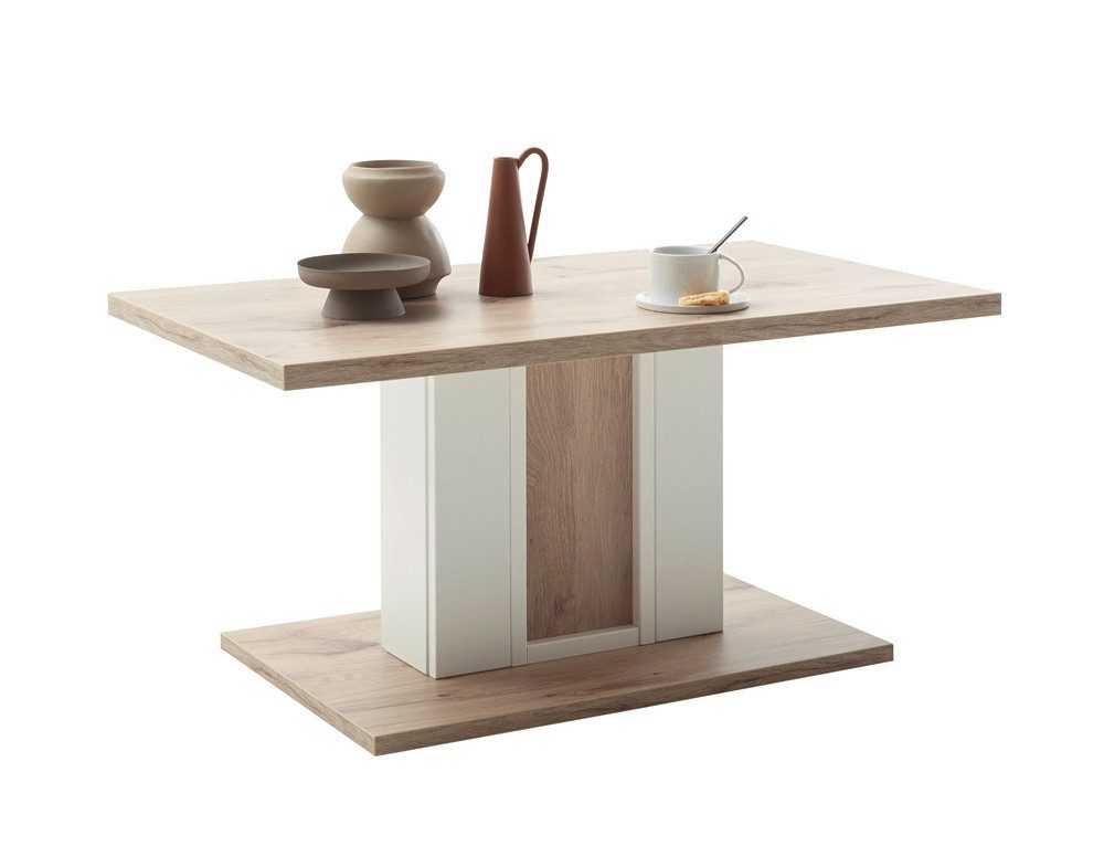 MCA furniture Couchtisch Couchtisch Santerno, Soft white / Viking Oak, Wohnzimmertisch, Eiche Evoke Dekor ca,:100 cm, mit Säulenfuß