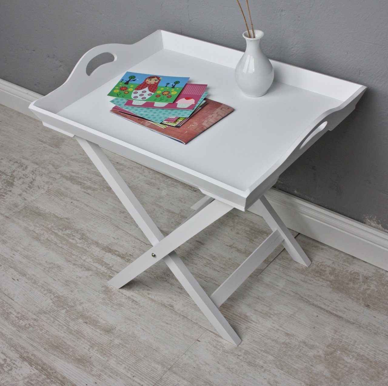 Tablett Beistelltisch: Holz weiß Tablett elbmöbel Cottage Tabletttisch weiß 57x50x41 (FALSCH), Stil Tisch cm