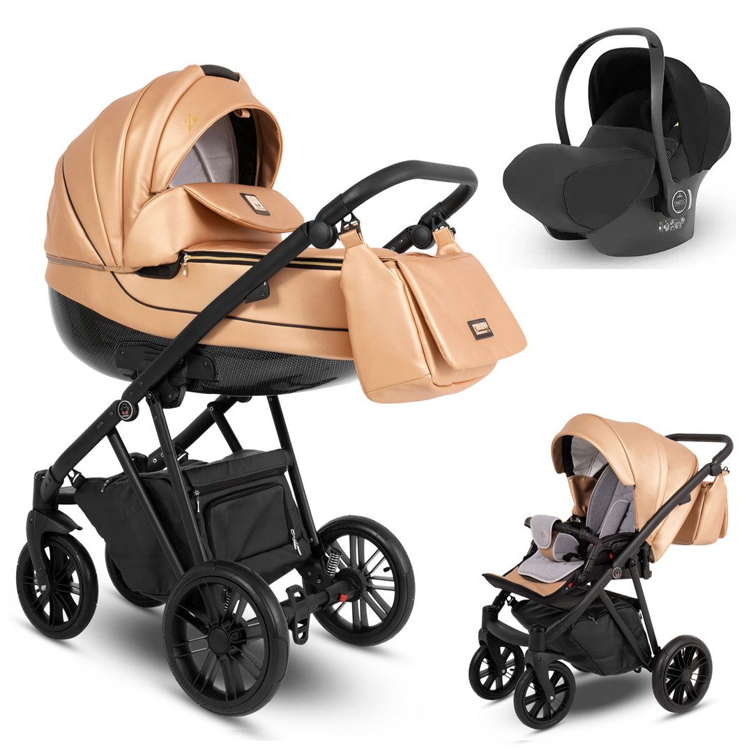 BabyMerc Kombi-Kinderwagen Vip Lux 4 in 1 inkl. Sportsitz, Autositz und Zubehör in 8 Farben