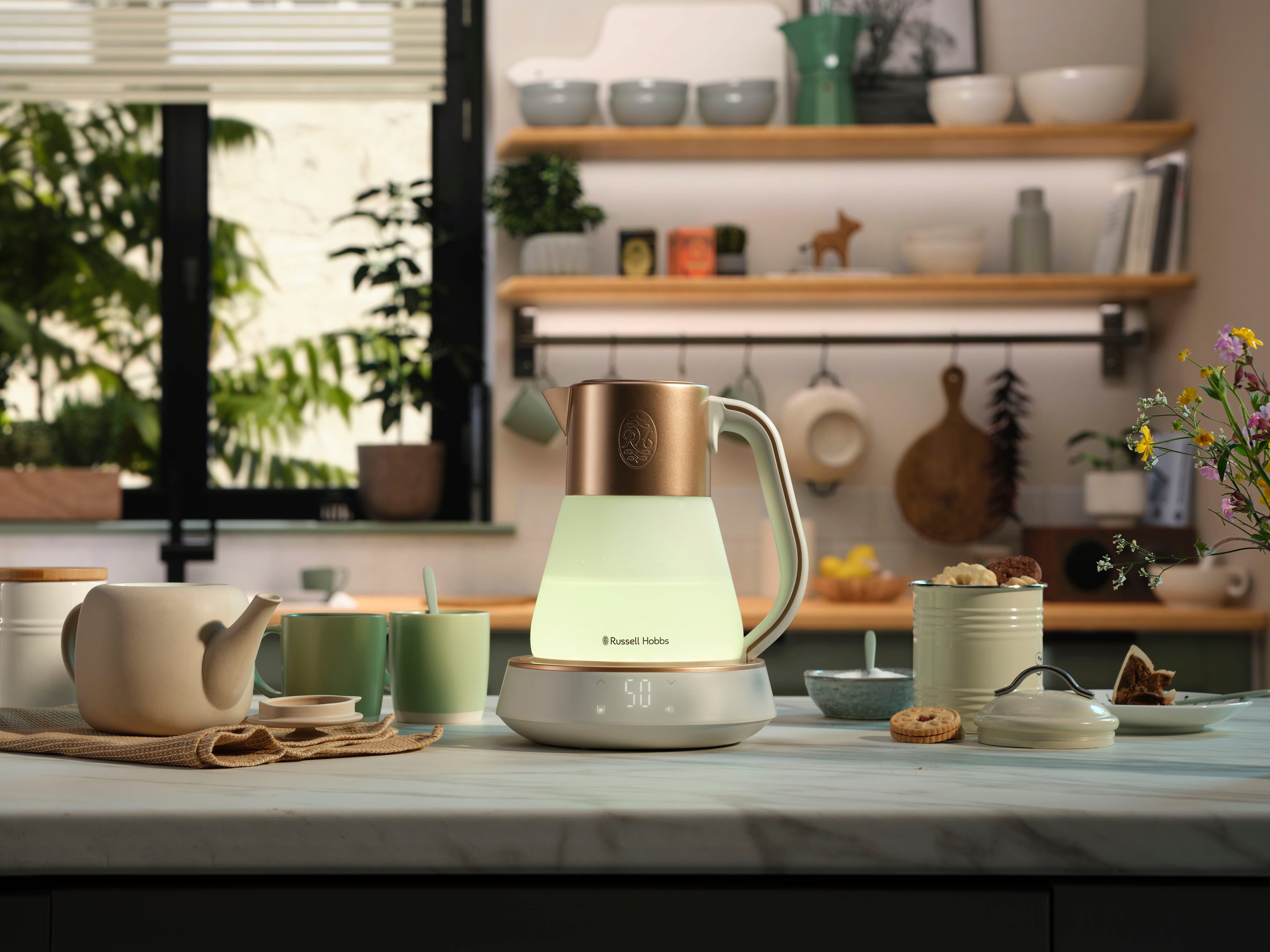 RUSSELL HOBBS Wasserkocher Calm 27450-70, 1,7 l, 2400 W, mit Temperatureinstellung, Innenbeleuchtung und beruhigenden Klängen
